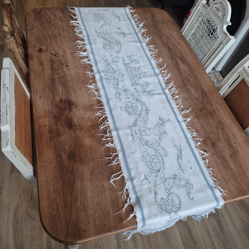 Antiker Baumwolle Tischläufer handbestickt mit mini Fleck! 32x170cm blau weiß