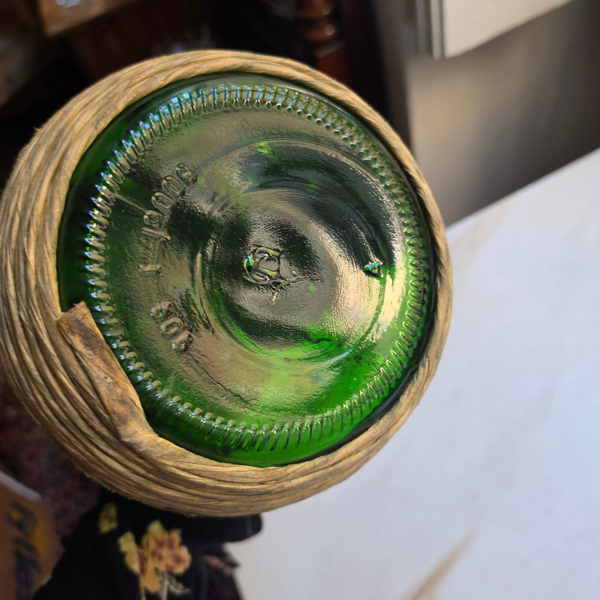 Große Vintage Demijohn Weinflasche „La Strada Chianti“ (5L) – Grünes Glas mit Bügelverschluss & Bastfuß