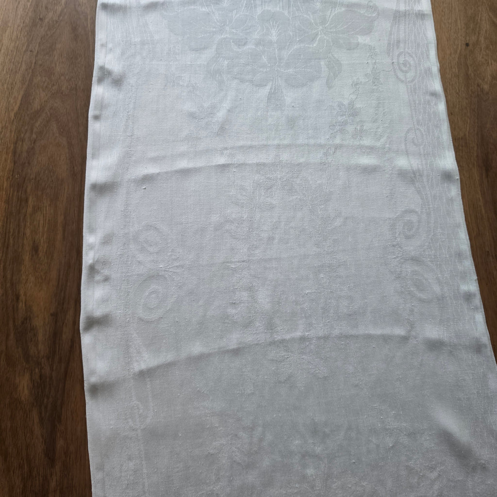 Antikes Damast-Geschirrtuch - Tischläufer - Halbleinen mit Jugendstil-Muster - 50x127cm