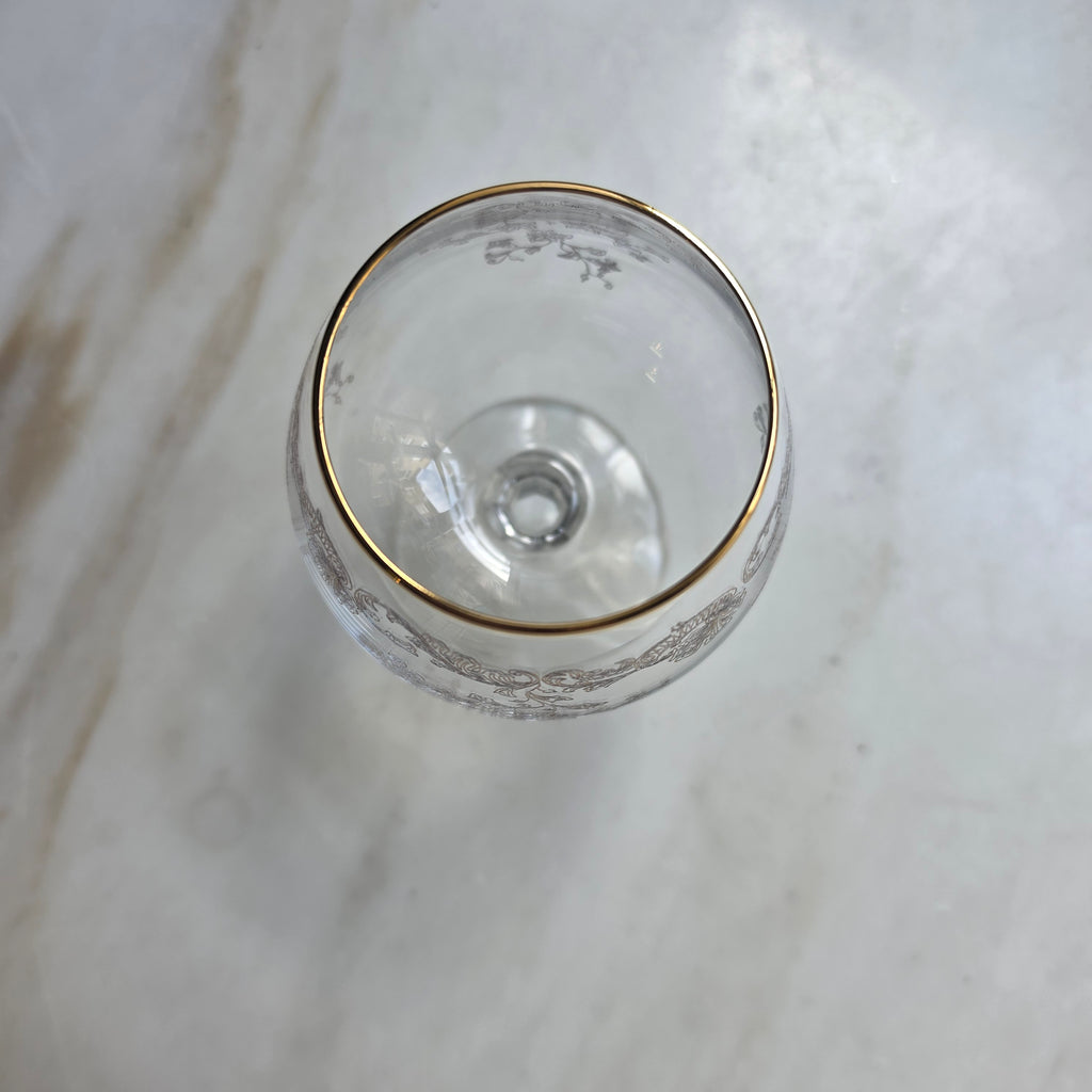Edles Vintage Cognac- & Likörglas mit Goldrand und Barock-Gravur