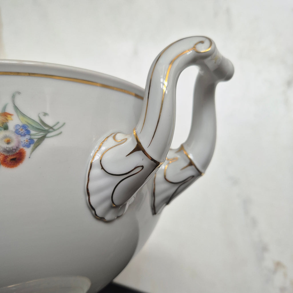 Antike große Rosenthal Empire Terrine Suppenterrine Schüssel mit Deckel Blumenmalerei Porzellan