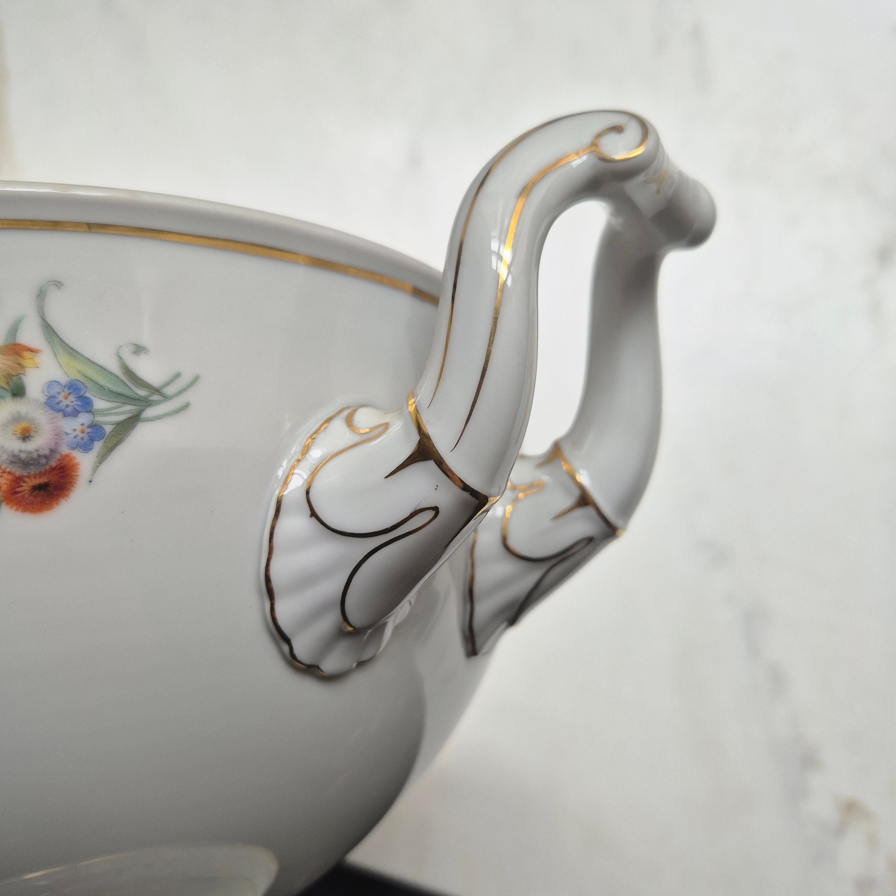 Antike große Rosenthal Empire Terrine Suppenterrine Schüssel mit Deckel Blumenmalerei Porzellan