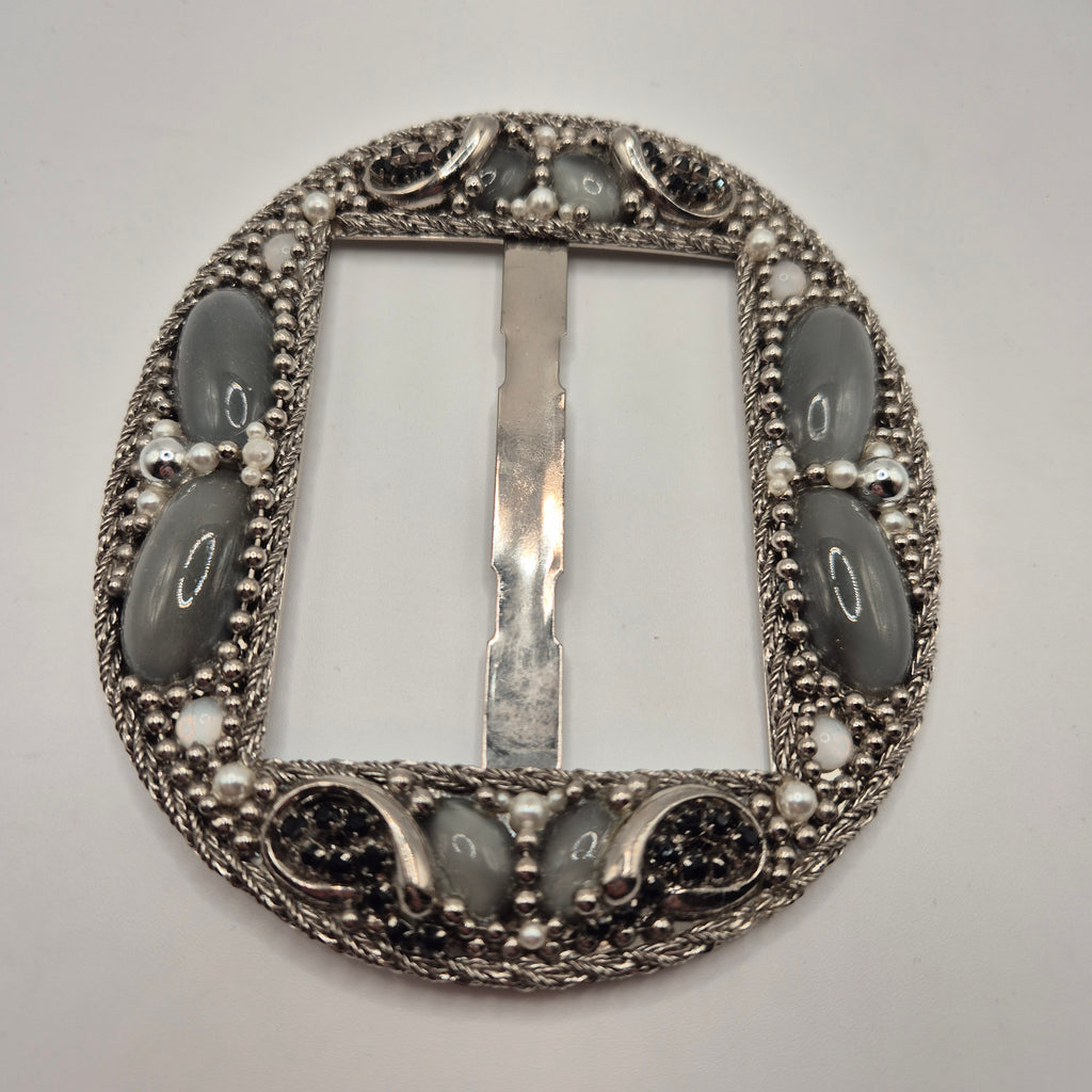 Große Vintage 80er Jahre Gürtelschnalle Oval Handmade silber grau