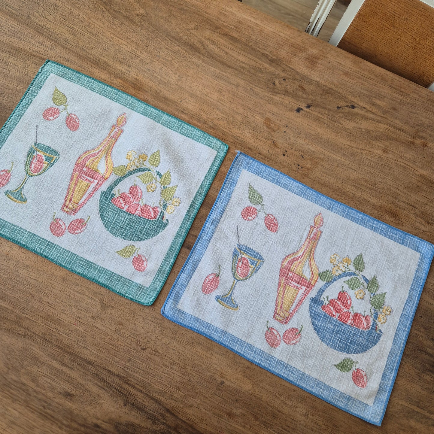 2x Vintage Tischset Baumwolle 60er Jahre 30x37cm Herbstmotiv