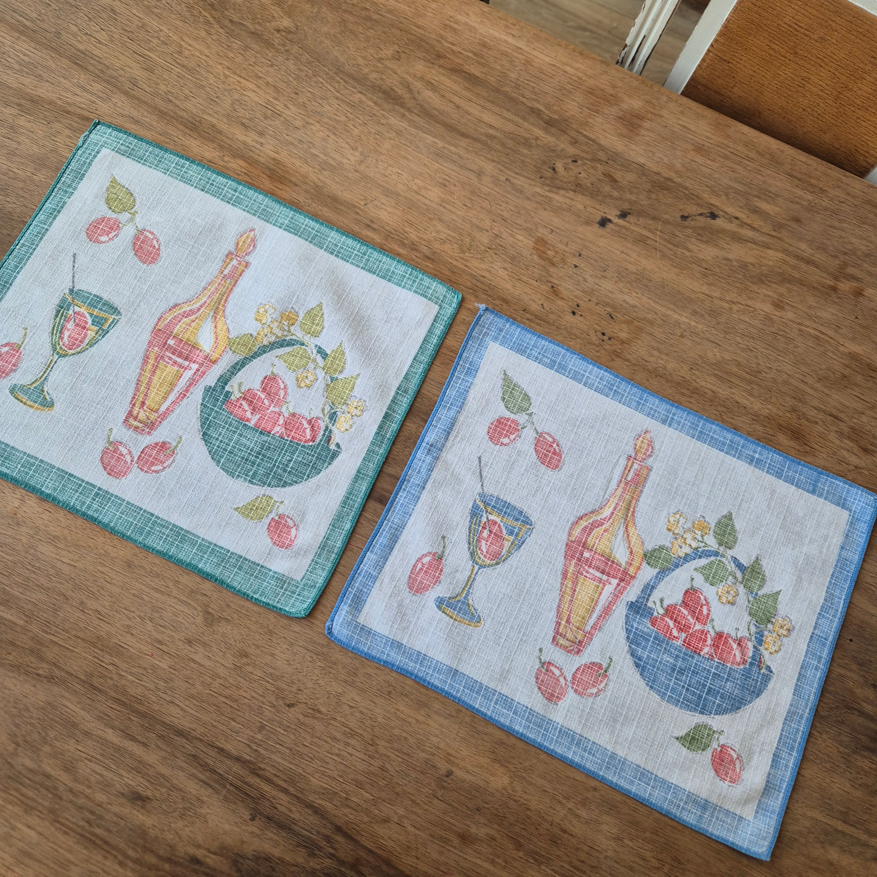 2x Vintage Tischset Baumwolle 60er Jahre 30x37cm Herbstmotiv