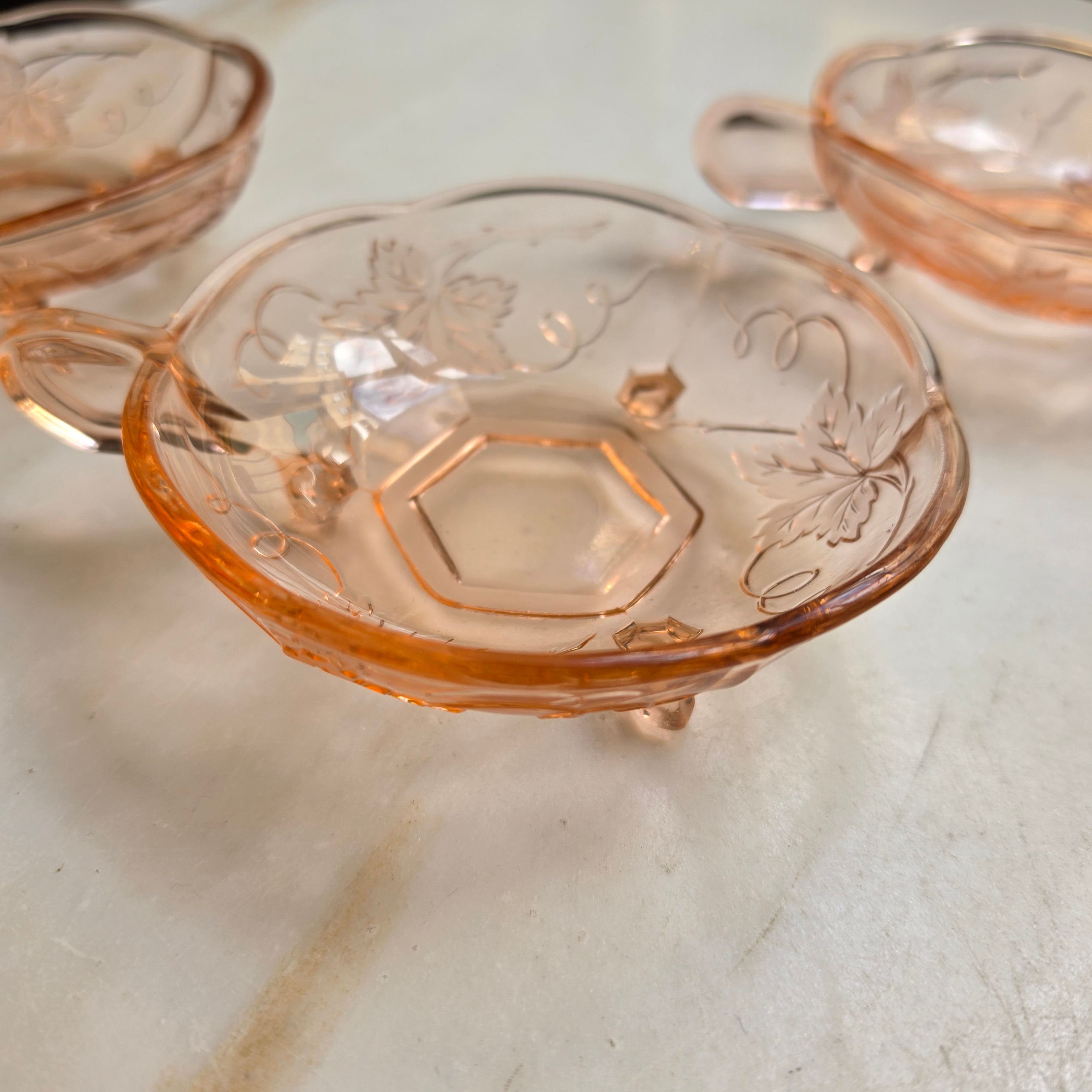 3x Rosalin Glasschalen mit Henkel- im Art-Déco-Stil