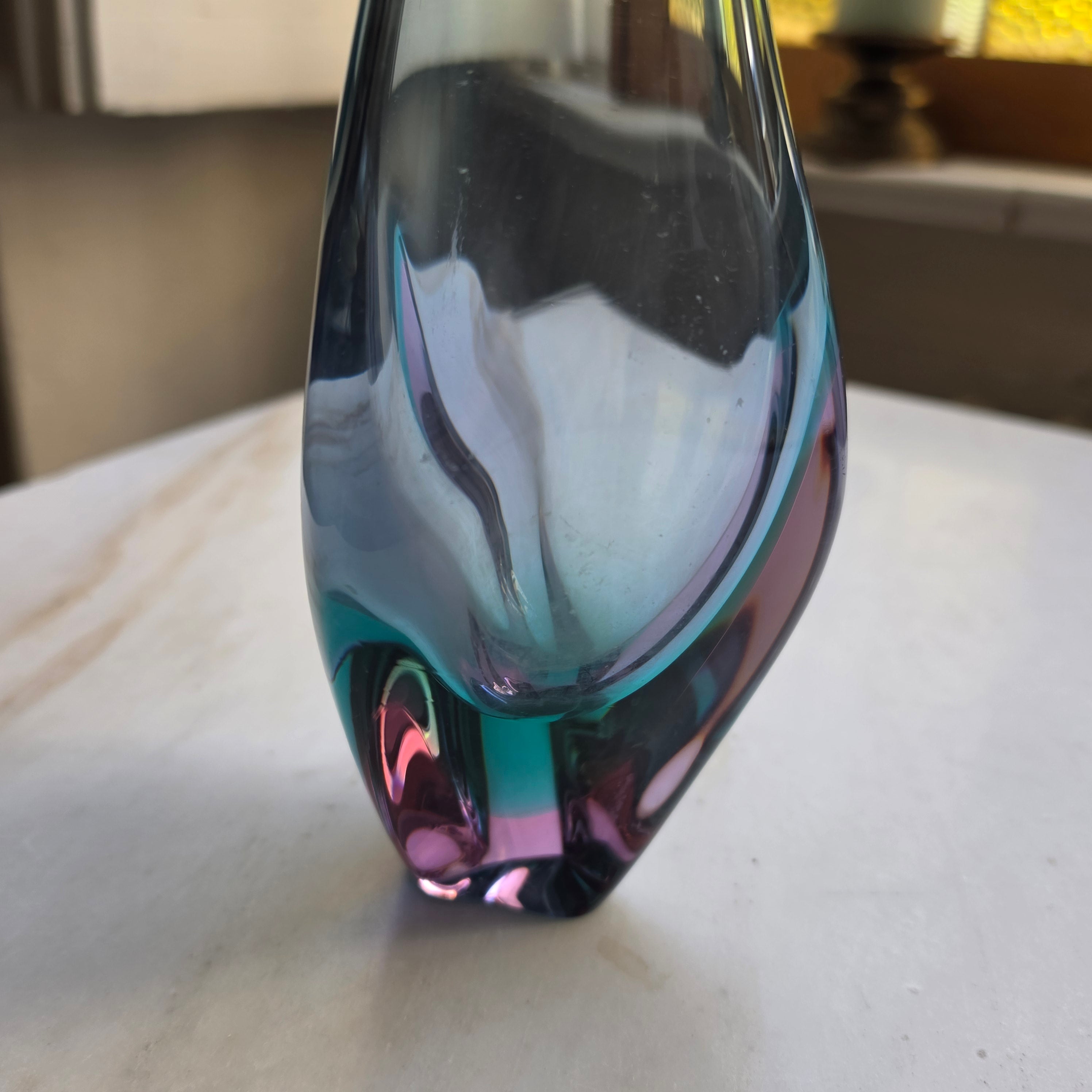 Vintage Glaskunst Vase blau rosa
