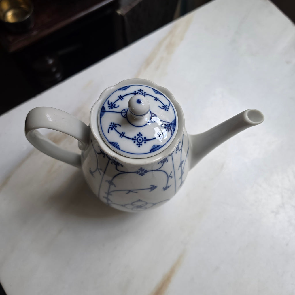 Vintage Winterling Bavaria Porzellankanne – Blaues Strohmuster - Indisch Blau