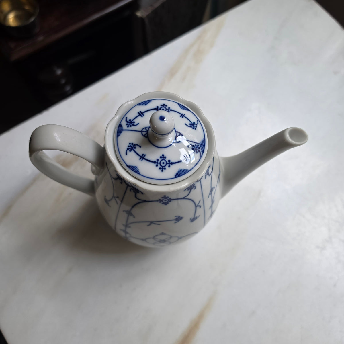 Vintage Winterling Bavaria Porzellankanne – Blaues Strohmuster - Indisch Blau