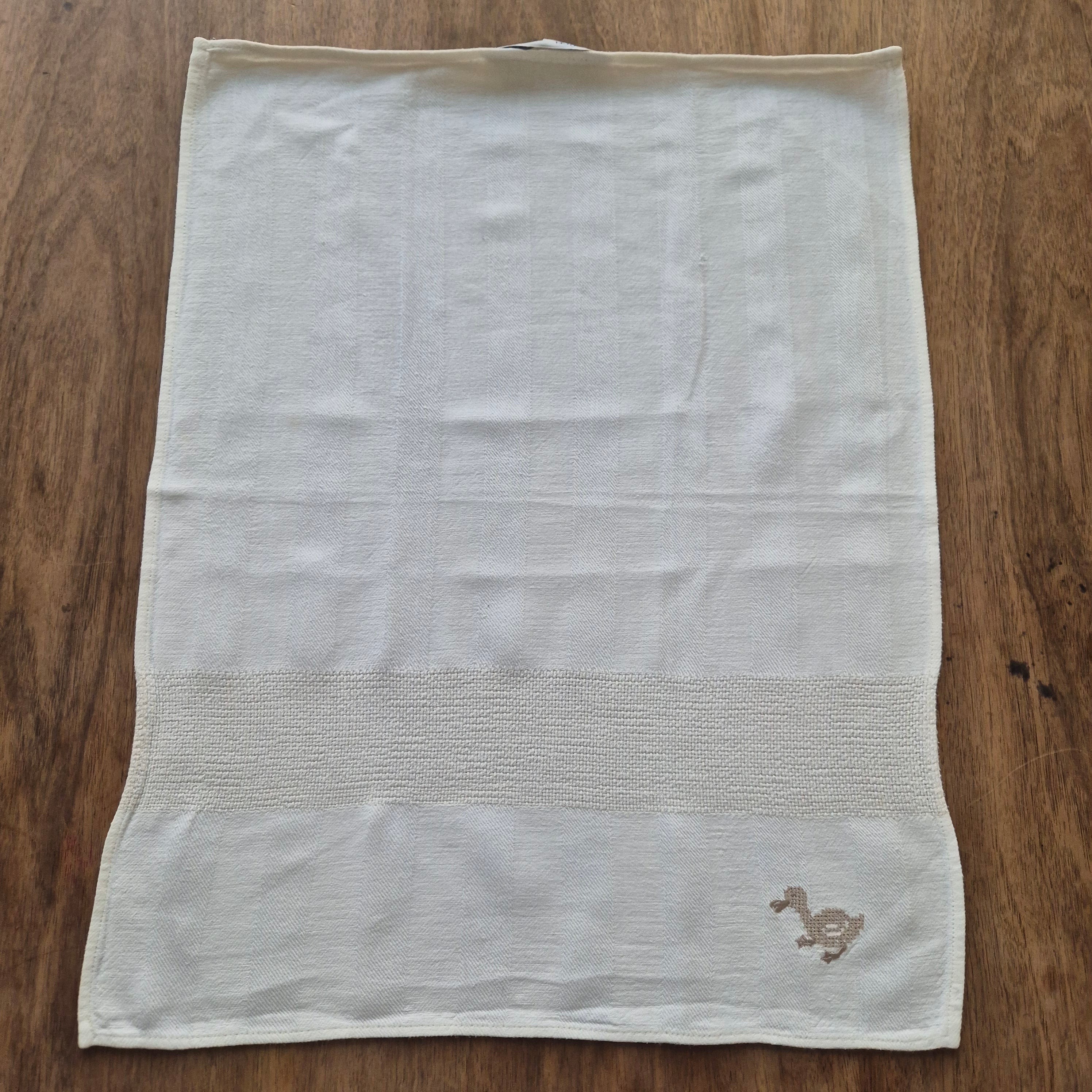 Vintage Halbleinen Geschirr-& Küchentuch Entenmotiv 61x48cm creme