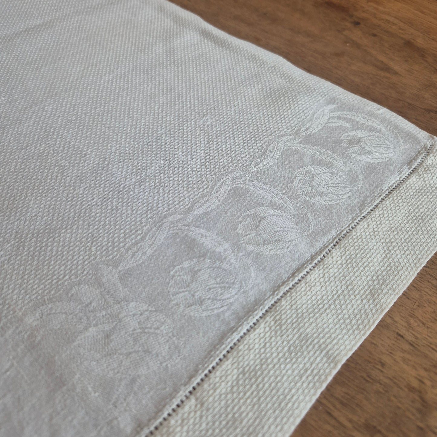 Antikes Jugendstil Küchen-&Geschirrtuch weiß Damast Baumwolle 49x90cm Tuplen