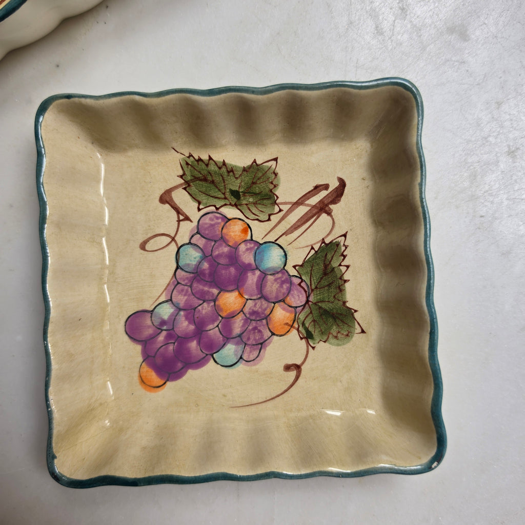 Rustikales Keramik-Schälchen-Set mit Weintrauben-Motiv – Handbemalter Vintage-Charme