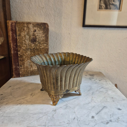 Alter Vintage Messing Übertopf Topf mit Patina