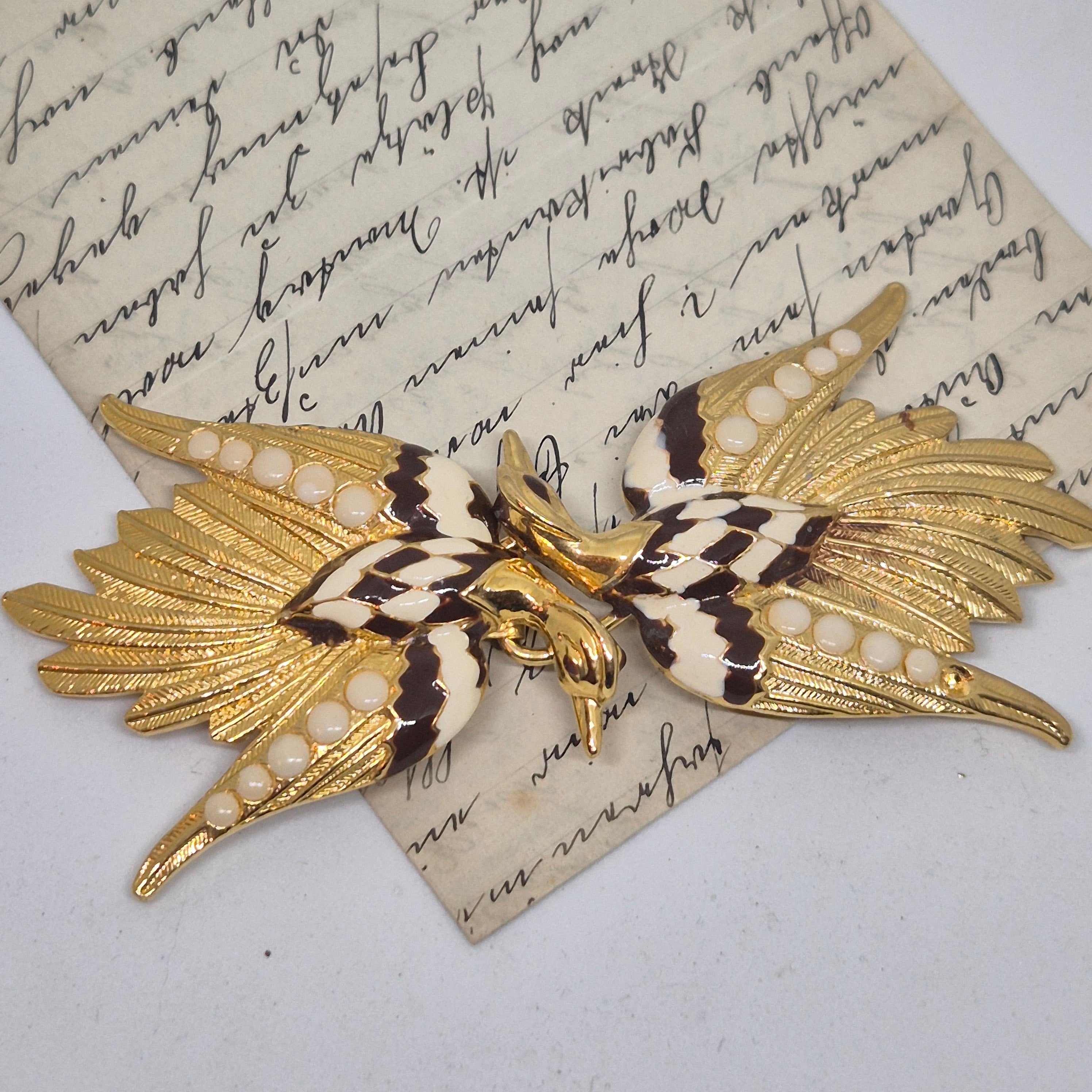 Vintage Gürtelschnalle 2-Teilig Trachtenschnalle Taillengürtel aus den 80ern-Handmade aus Berlin gold braun weiß Schwan Kranich Vogel