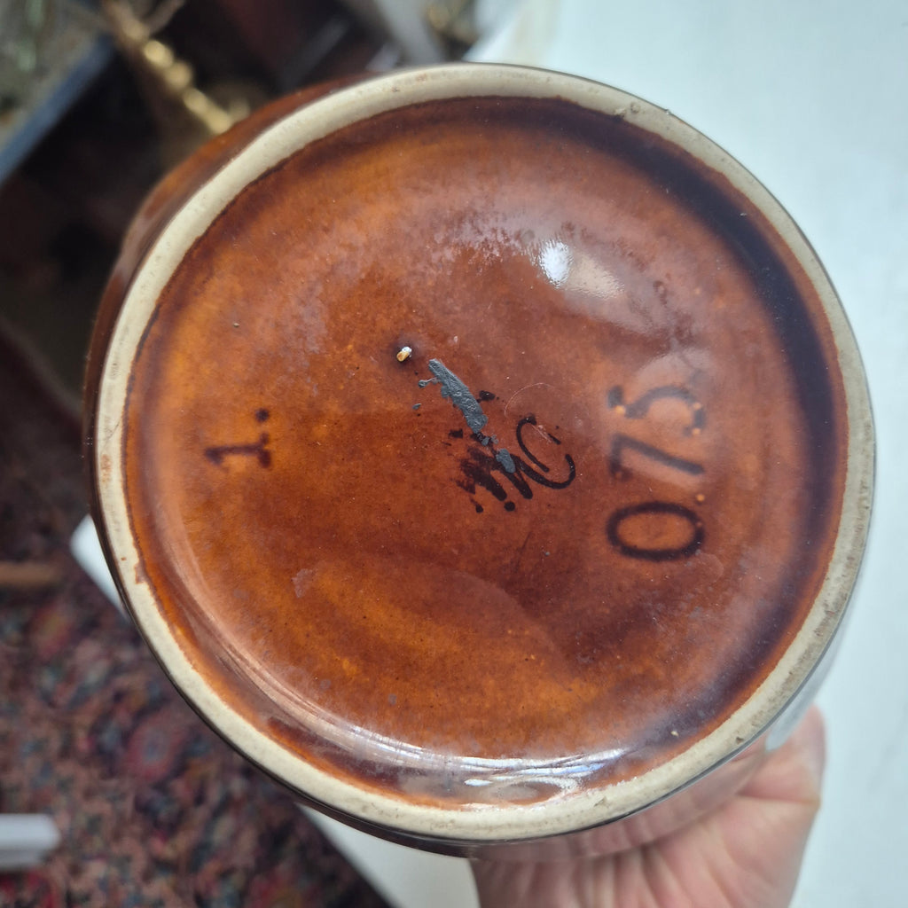 Braune Keramik Vase Krug glasiert 60er Jahre mit Henkel Midcentury