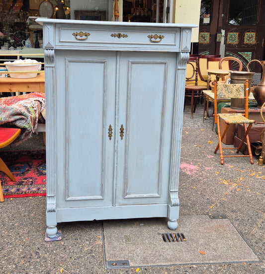 Antiker Jugendstil Vertiko mit Gründerzeit blaugrau Shabby Chic Kommode Hochschrank Hochkommode