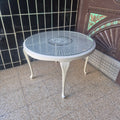 Vintage Chippendale Tisch rund mit Glasplatte - Beige - Wiener geflecht