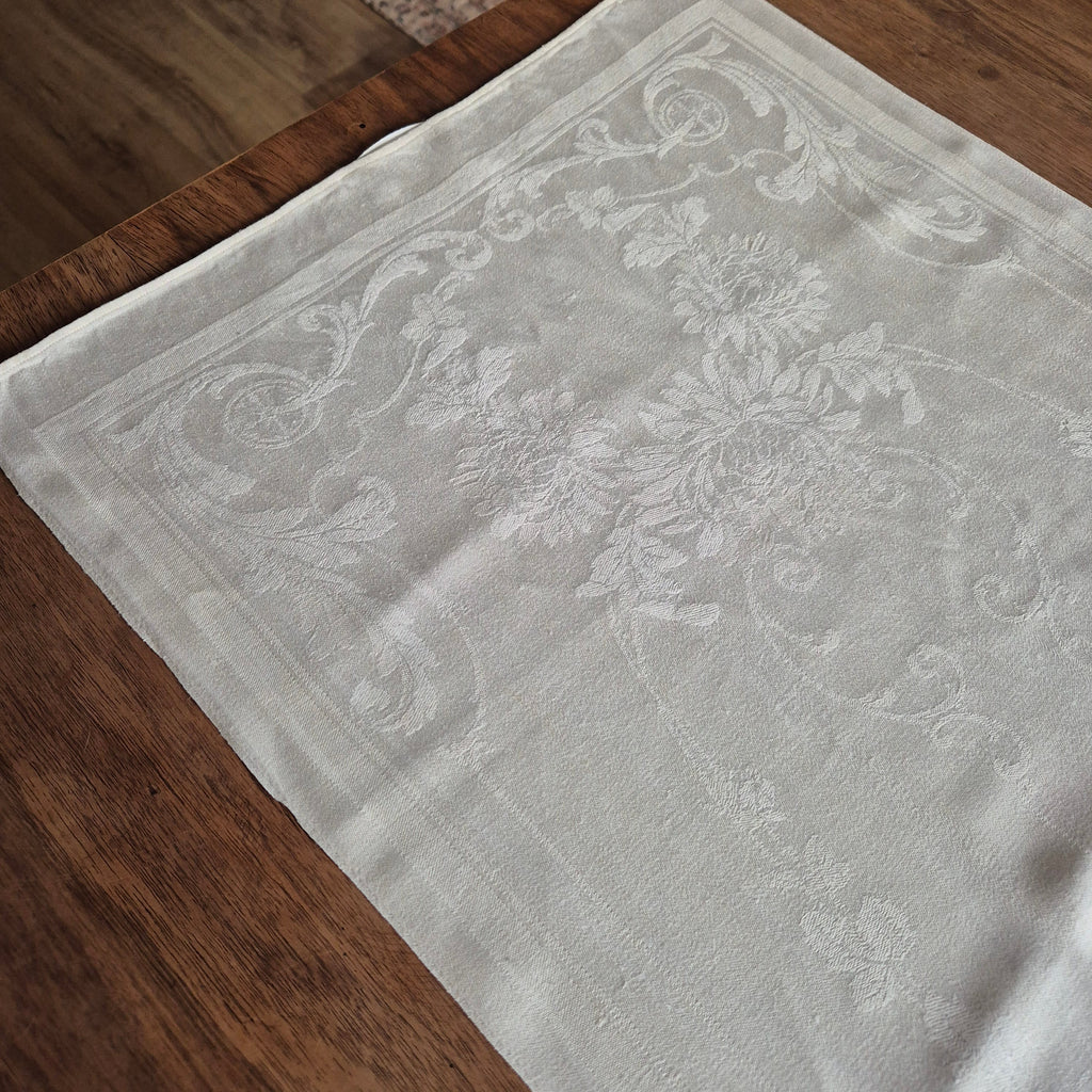 3x Antike Jugendstil Küchen-&Geschirrtücher cremeweiß Löwenzahnmotiv Damast Baumwolle