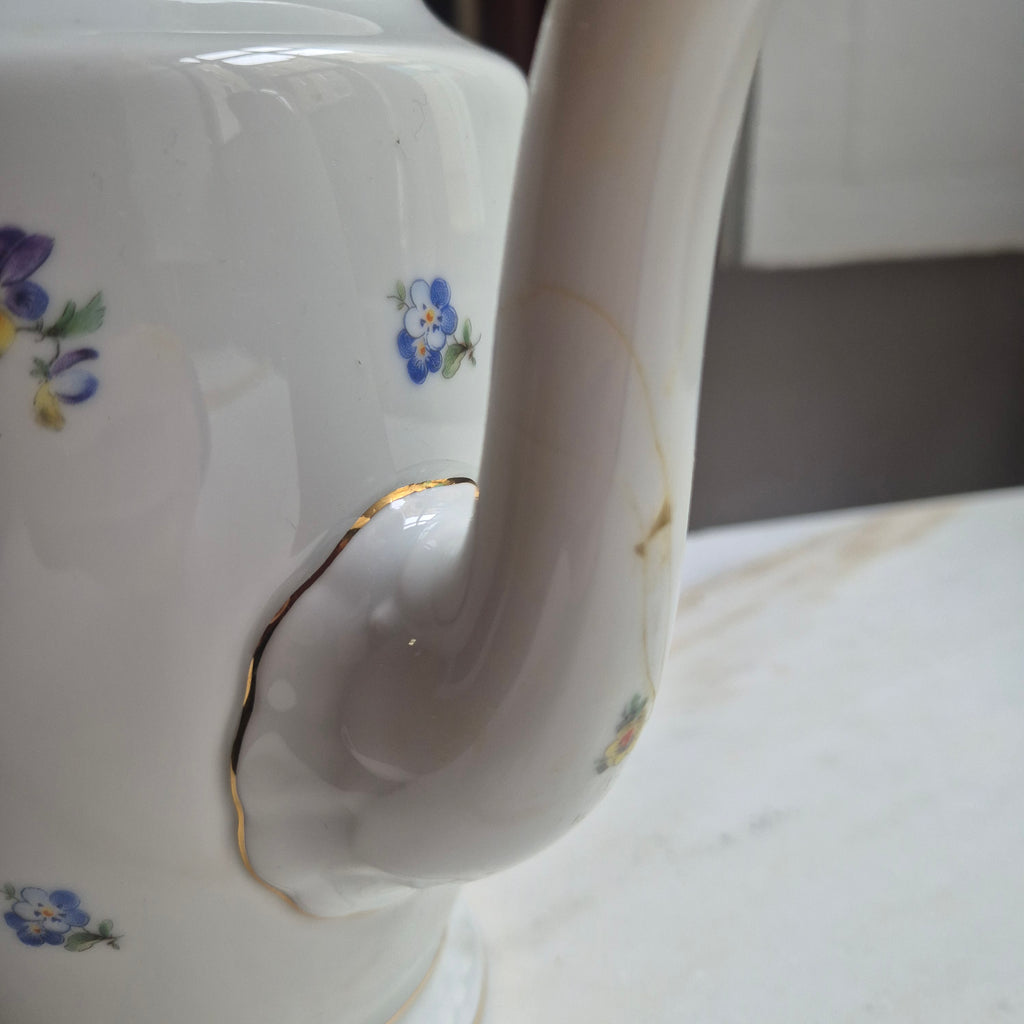 Antike Rosenthal Empire Porzellan Kaffeekanne Teekanne Blumenmuster (Geklebt)