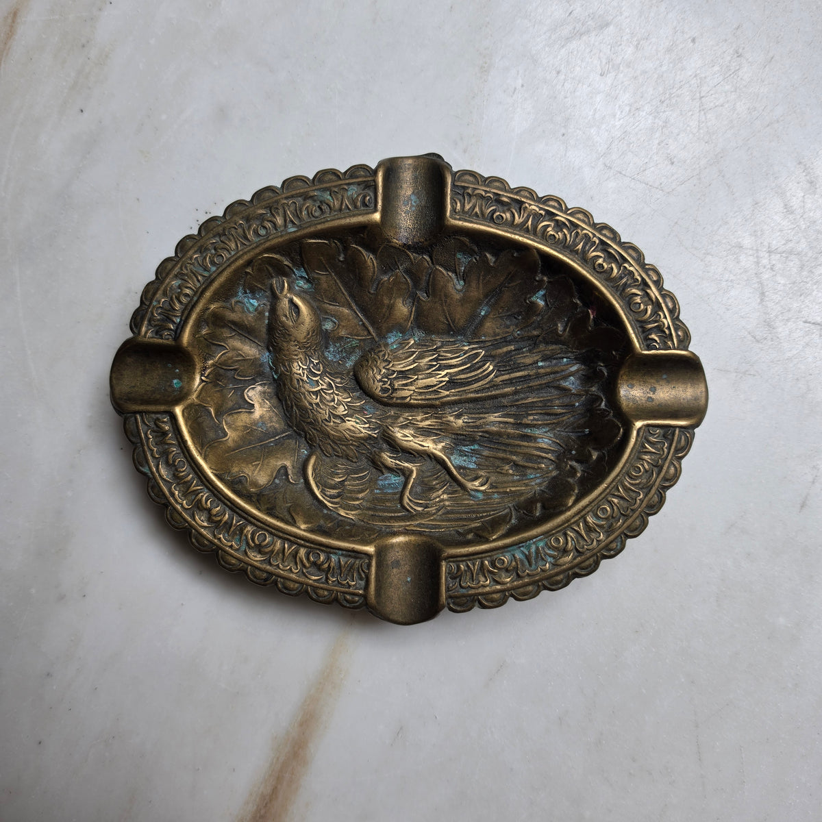 Messing-Aschenbecher mit Vogel-Relief – Vintage Dekoration