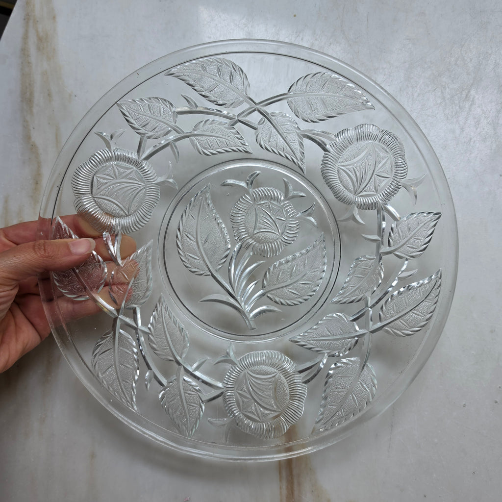 Alte Vintage Kristall Glas Schale Teller Obstschale Deko Blumen Rosen Obstteller