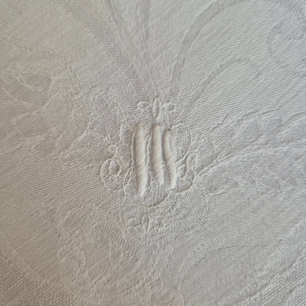 Antike Jugendstil Serviette Damast Baumwolle Monogramm M.weiß 71x68cm