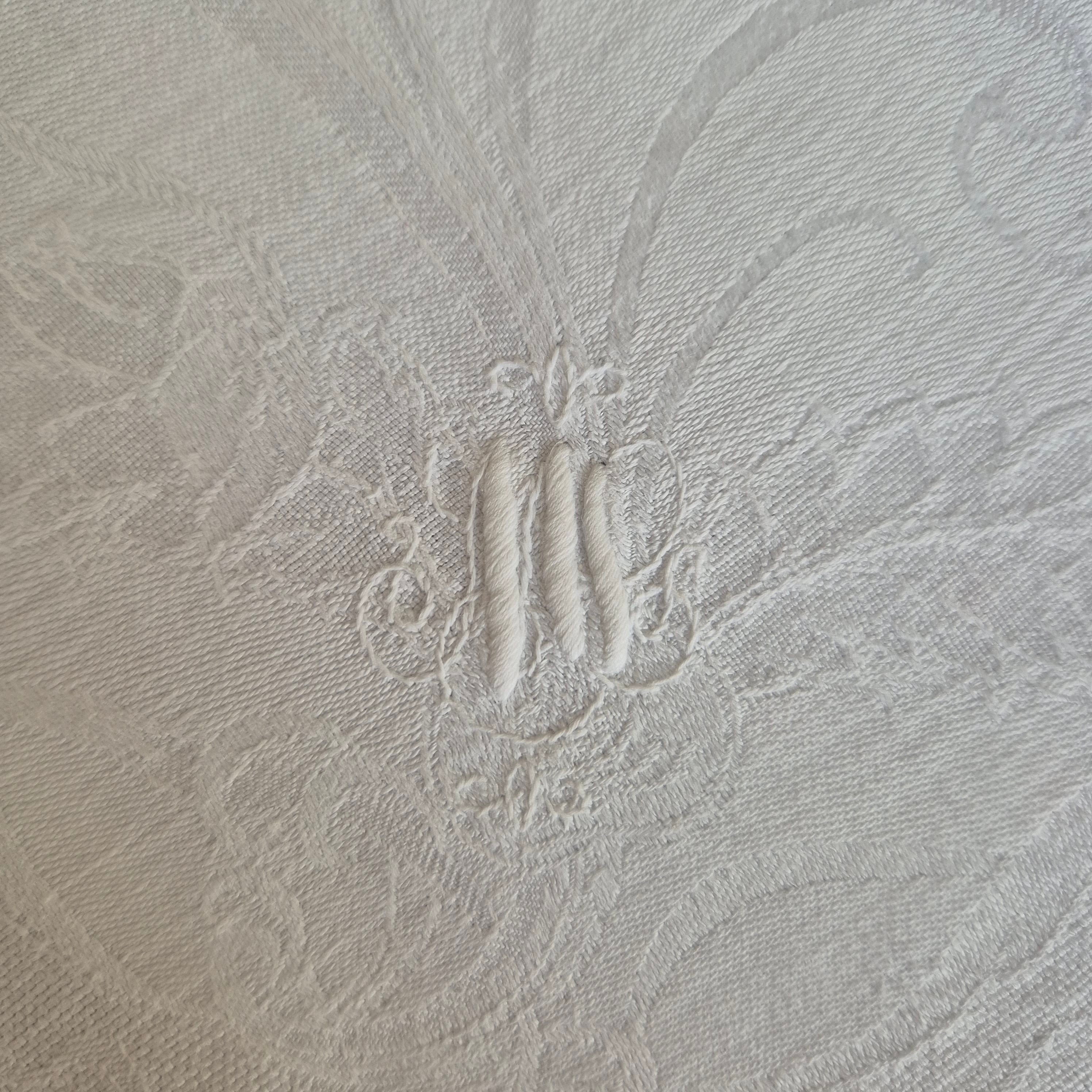 Antike Jugendstil Serviette Damast Baumwolle Monogramm M.weiß 71x68cm