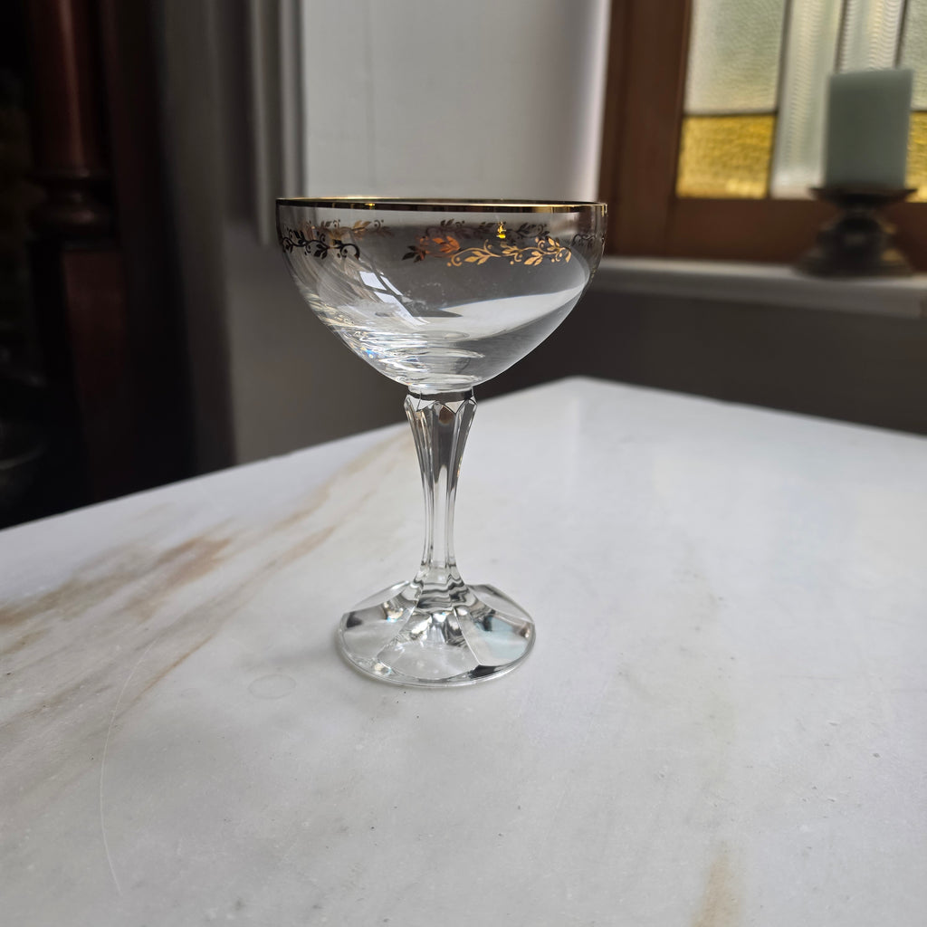 Edle Kristall-Champagnerschale mit Goldverziehrung – Mid-Century Vintage
