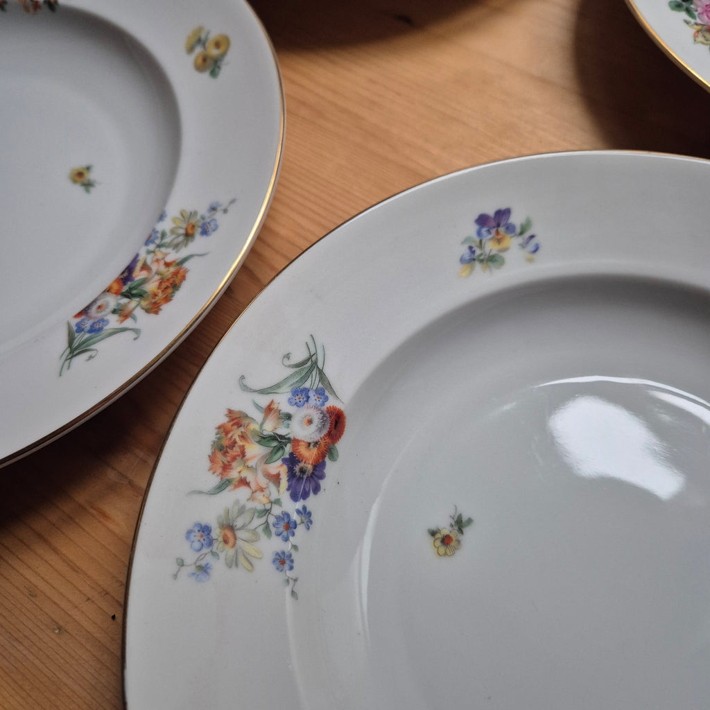 6x Antike Suppenteller Blumendekor weiß Goldrand Rosenthal