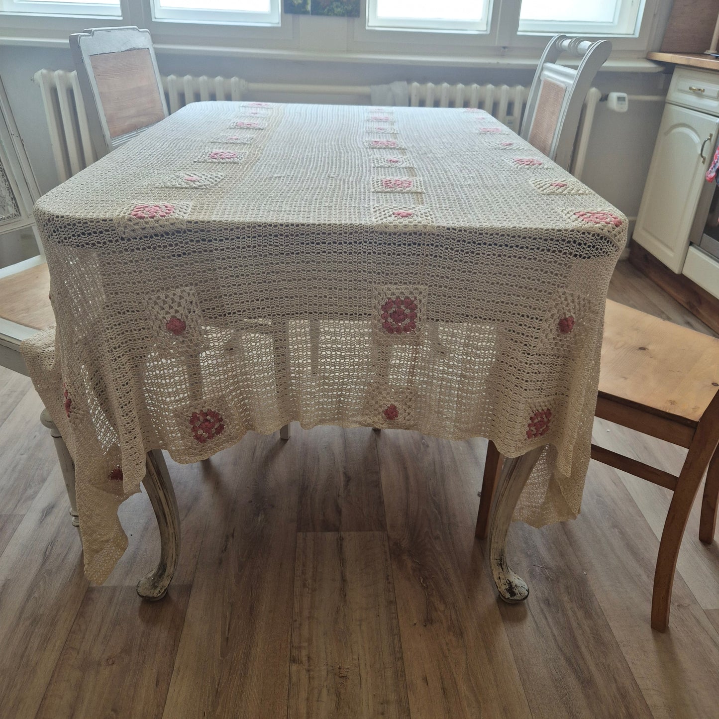 Vintage Häkel Tischdecke Creme beige 140x200cm