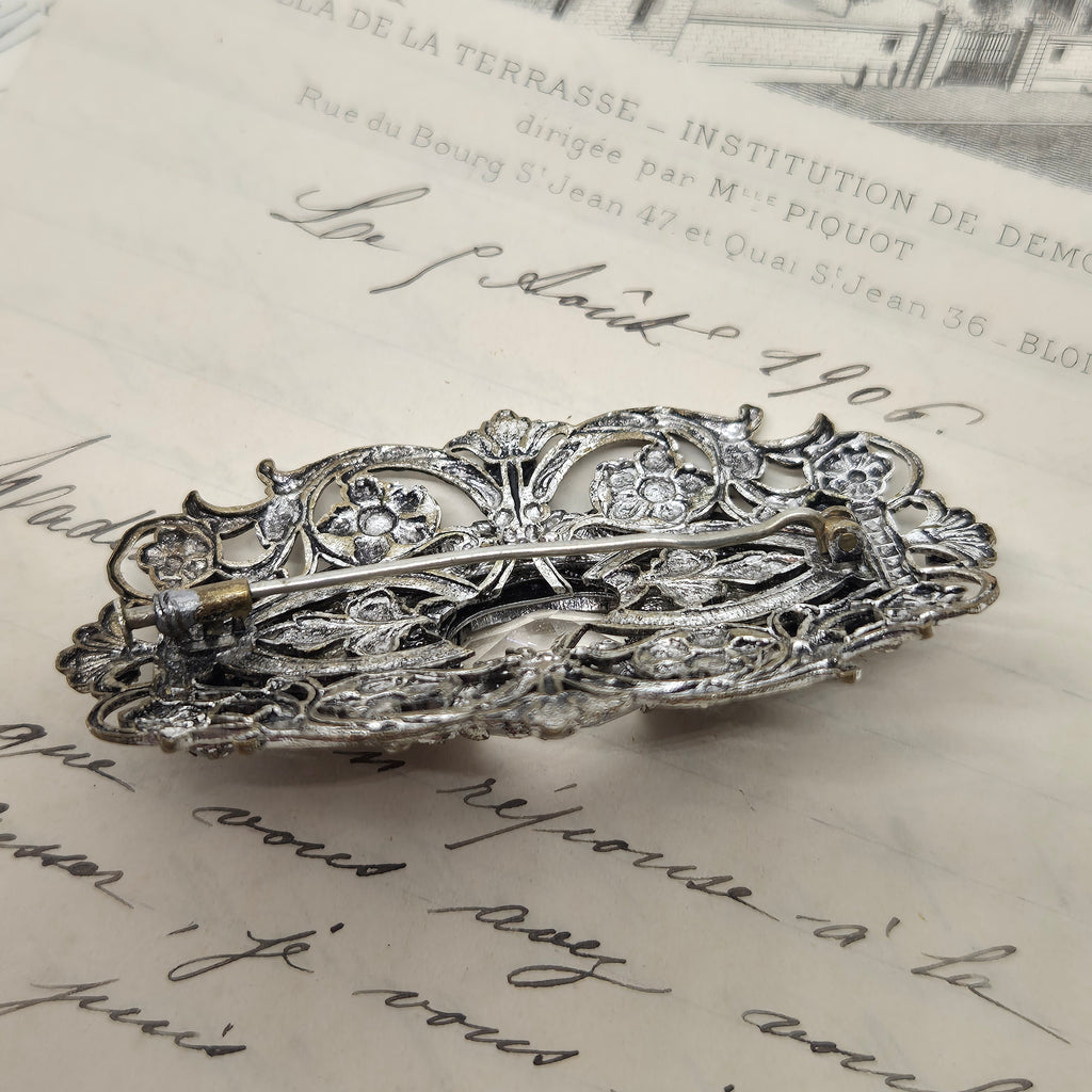 Große Antike Brosche Jugendstil 30er Jahre Strass Silber