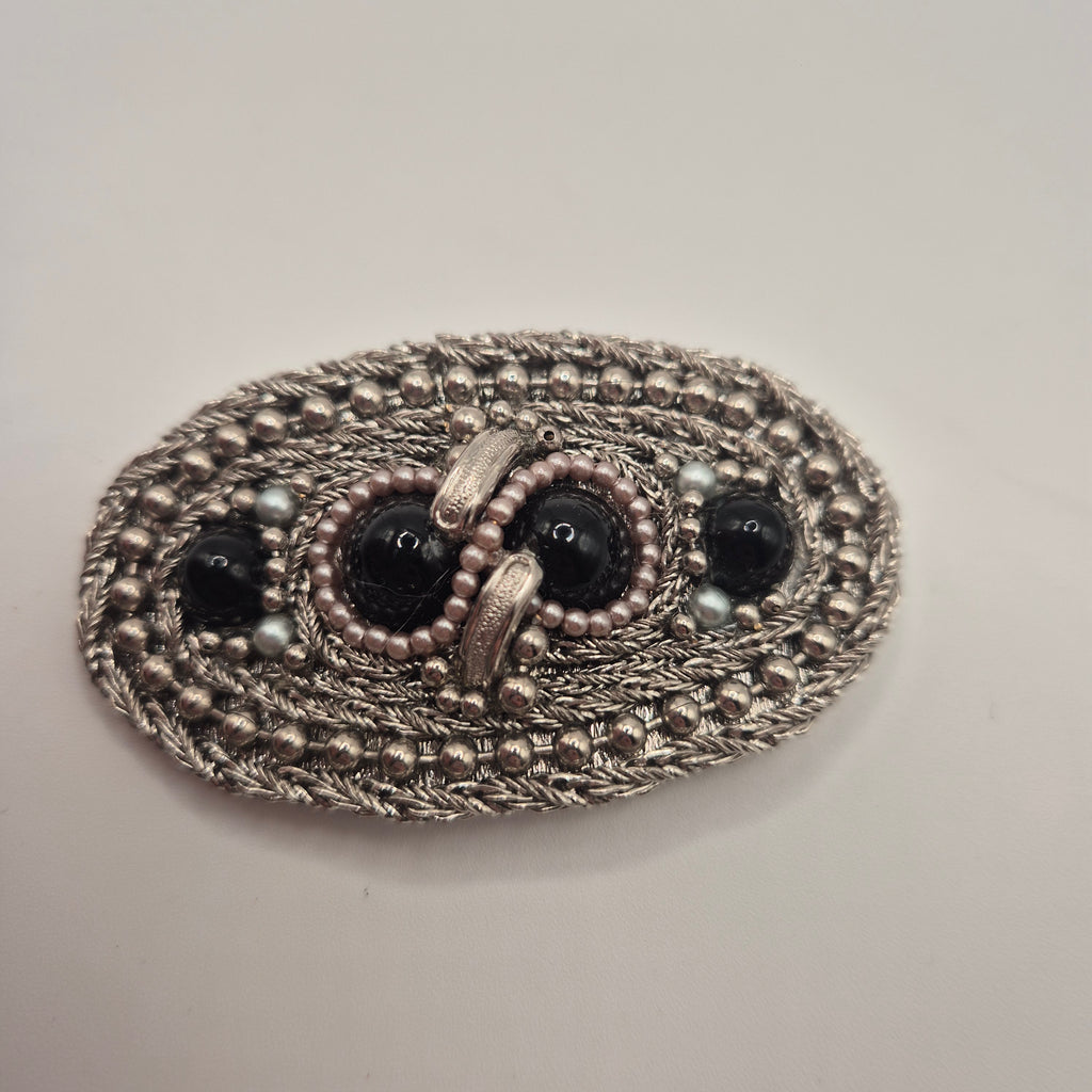 Massive Schmuck-Gürtelschnalle mit Cabochons & Kordel-Verzierung
