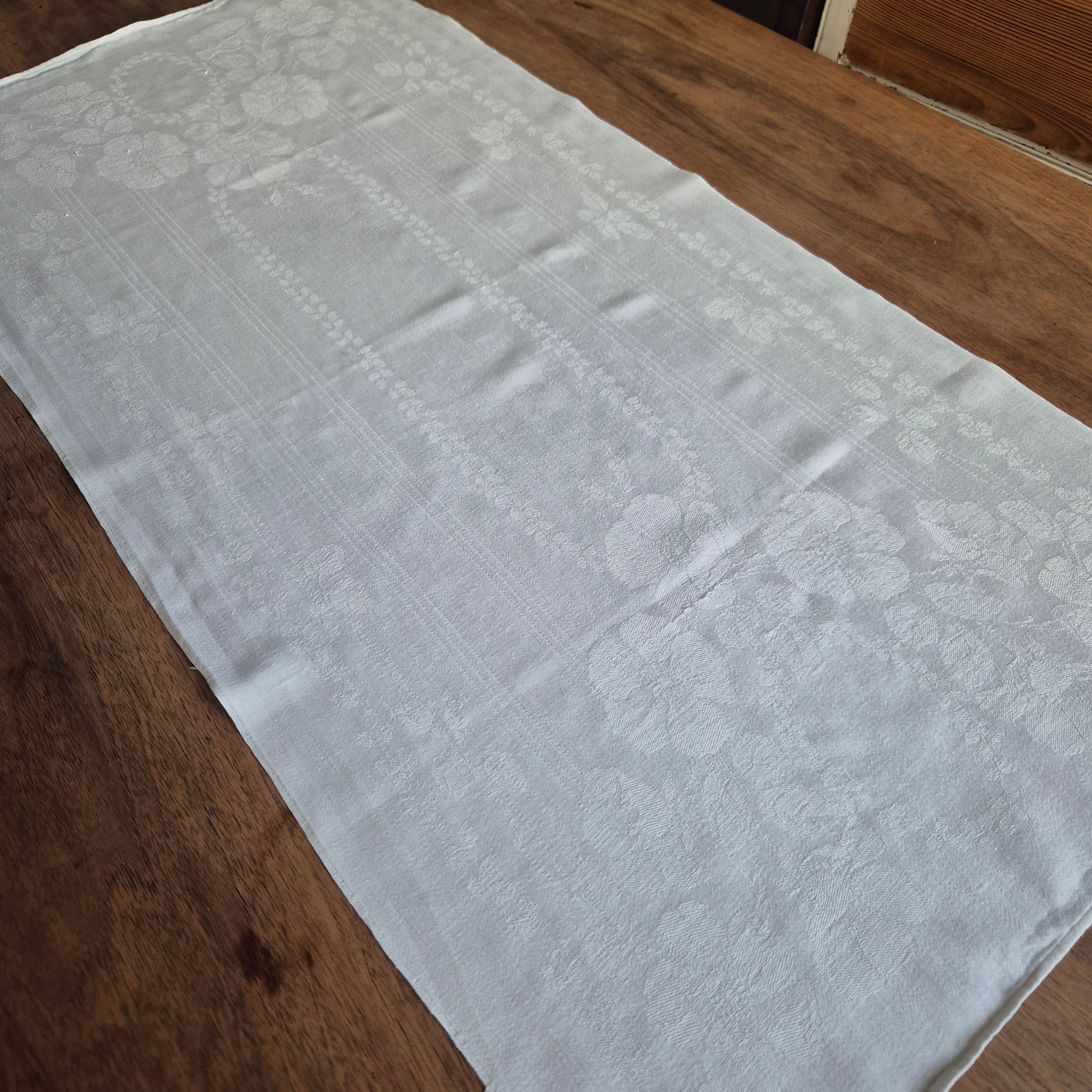 Antikes Jugendstil Küchen-&Geschirrtuch Damast Baumwolle weiß 45x95cm