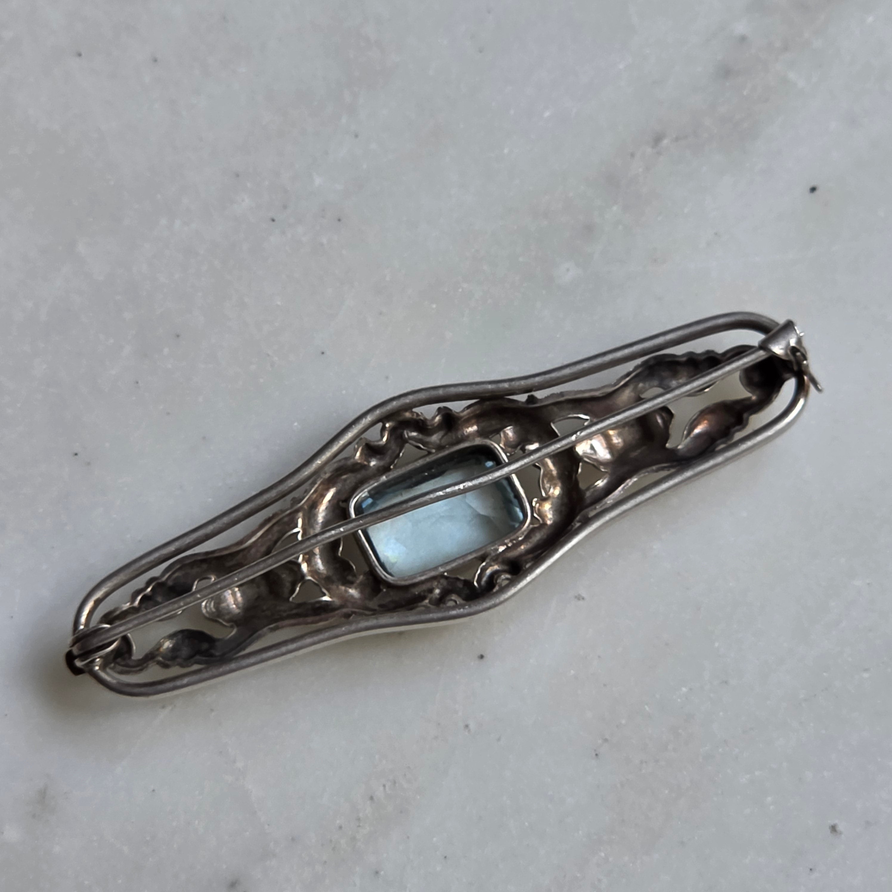 Traumhaftes antikes Art Deco Silber-Schmuckset mit Aquamarin Steinen
