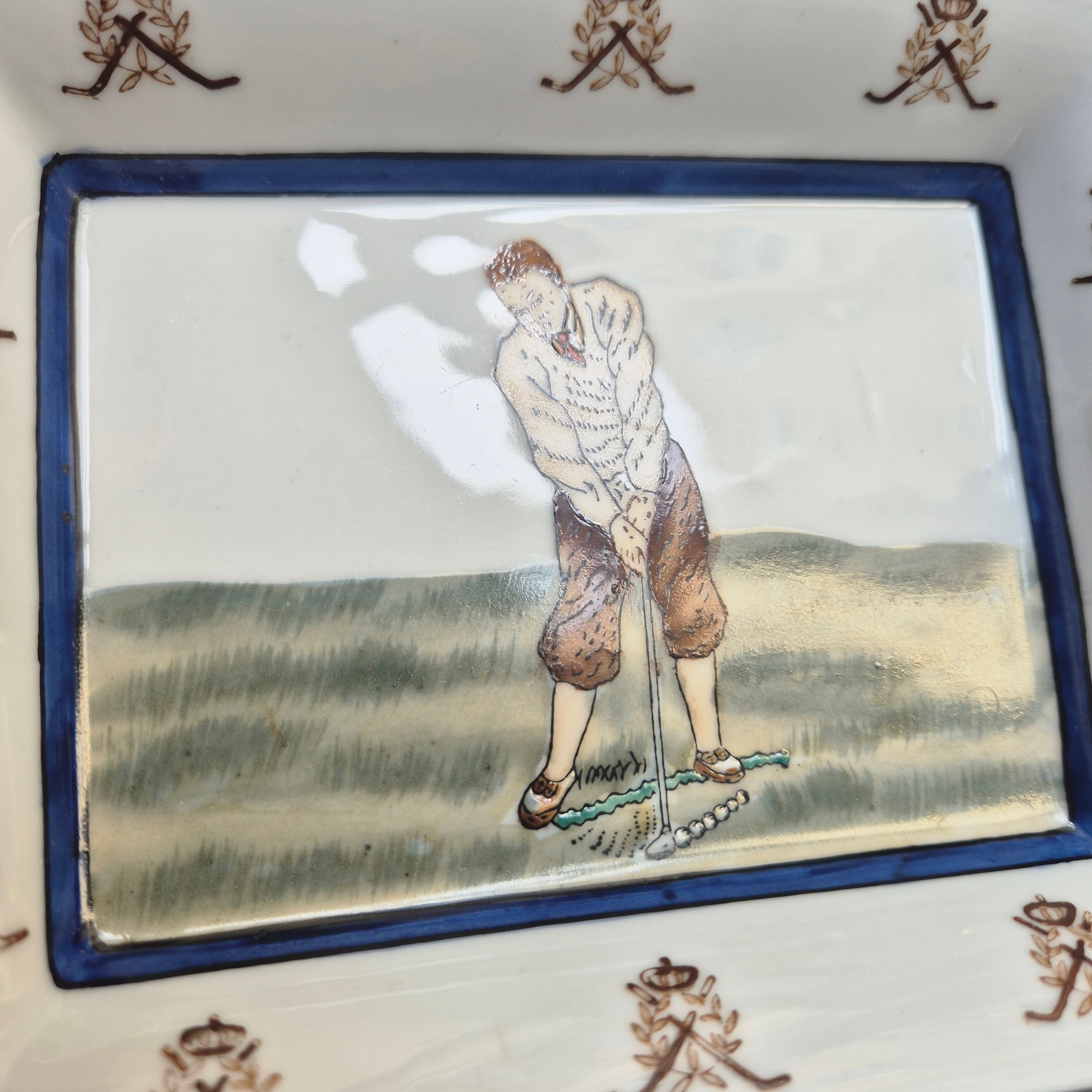Retro Porzellan Aschenbecher mit Golfspielermotiv