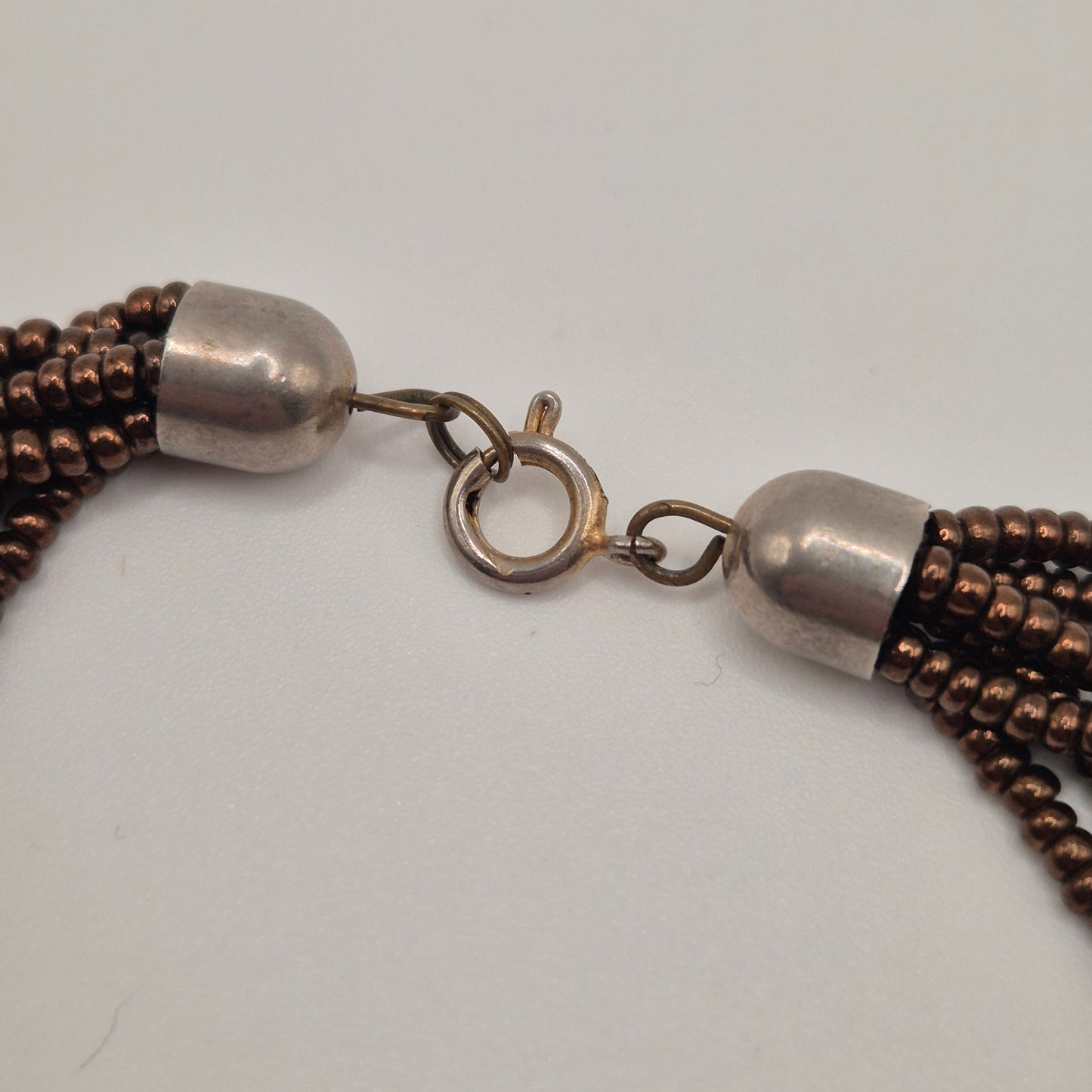 Vintage Multi-Strand Halskette Perlenkette grau braun