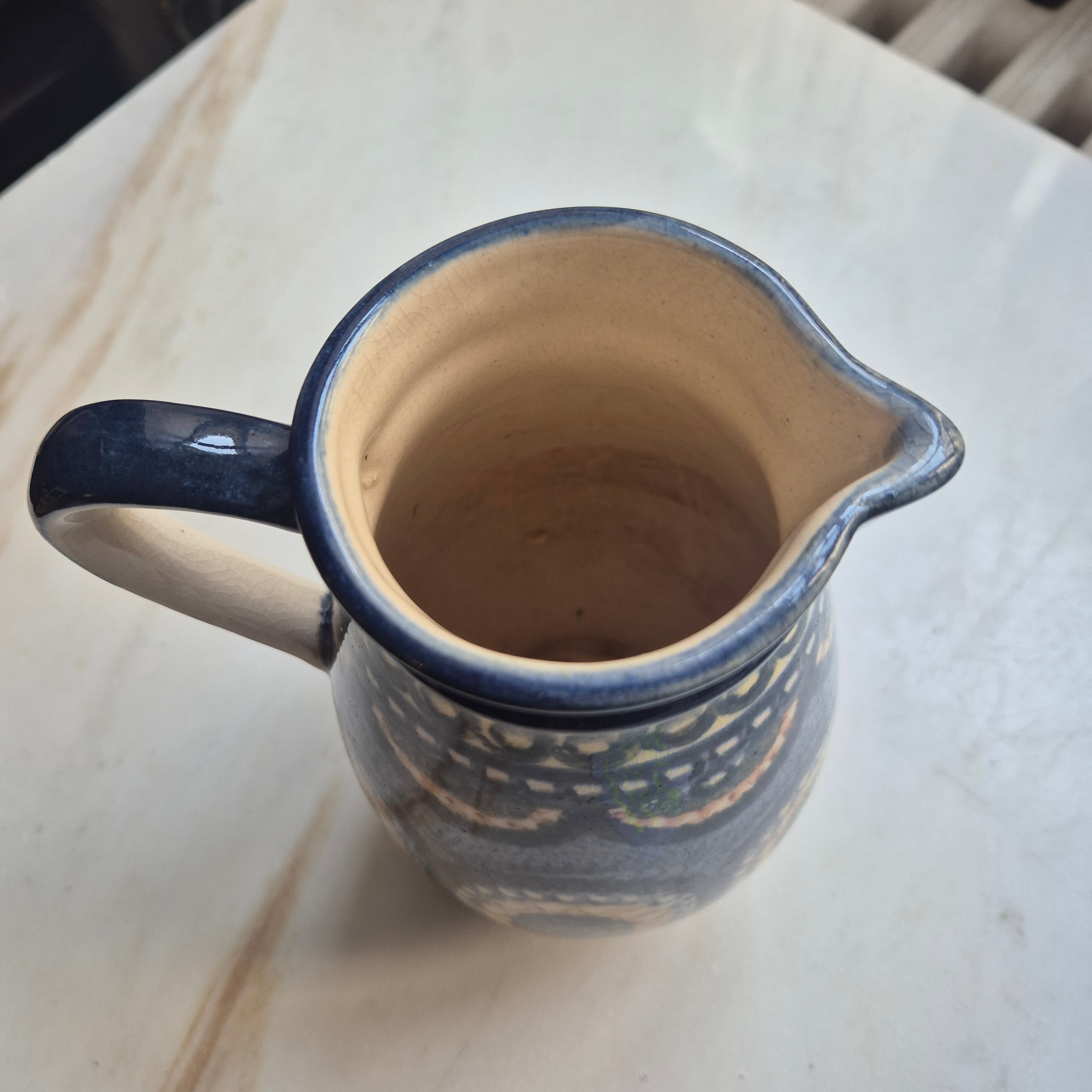 60er Jahre Midcentury Krug Vase blau mit Henkel alt
