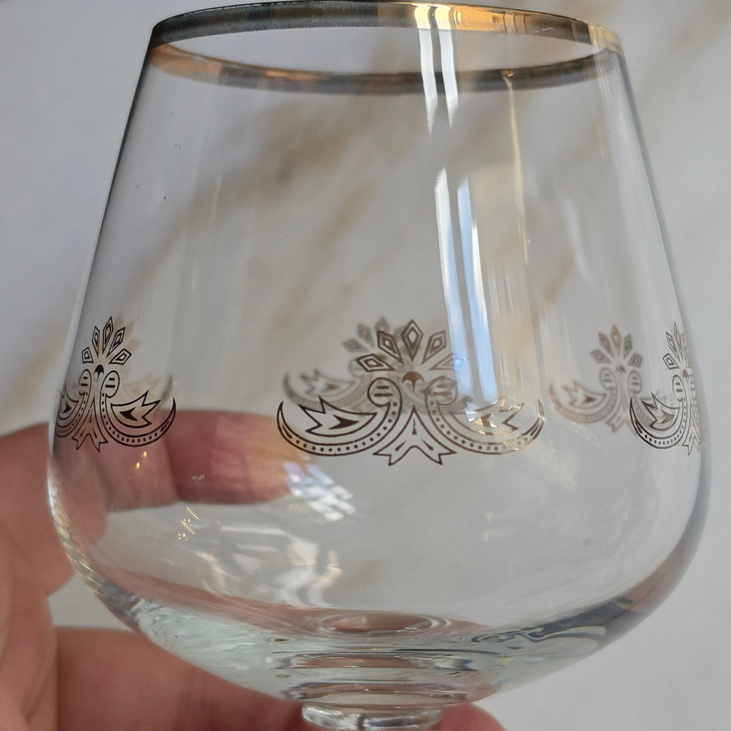 4x Vintage Cognacgläser - Schwenker Set mit Goldrand & Filigranem Ornament-Muster