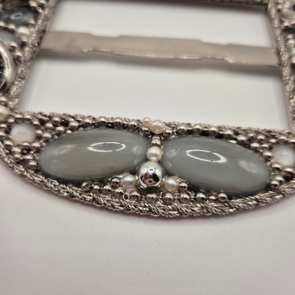 Große Vintage 80er Jahre Gürtelschnalle Oval Handmade silber grau