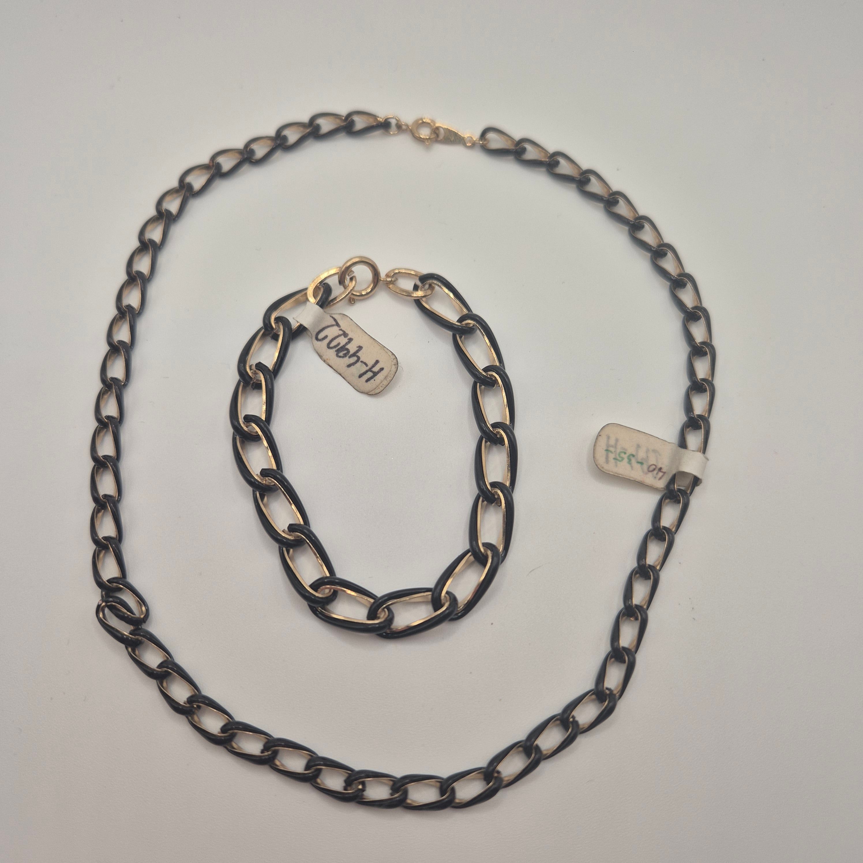 Vintage Set aus Halskette und Armband – Markantes Design mit schwarz-goldenen Gliedern