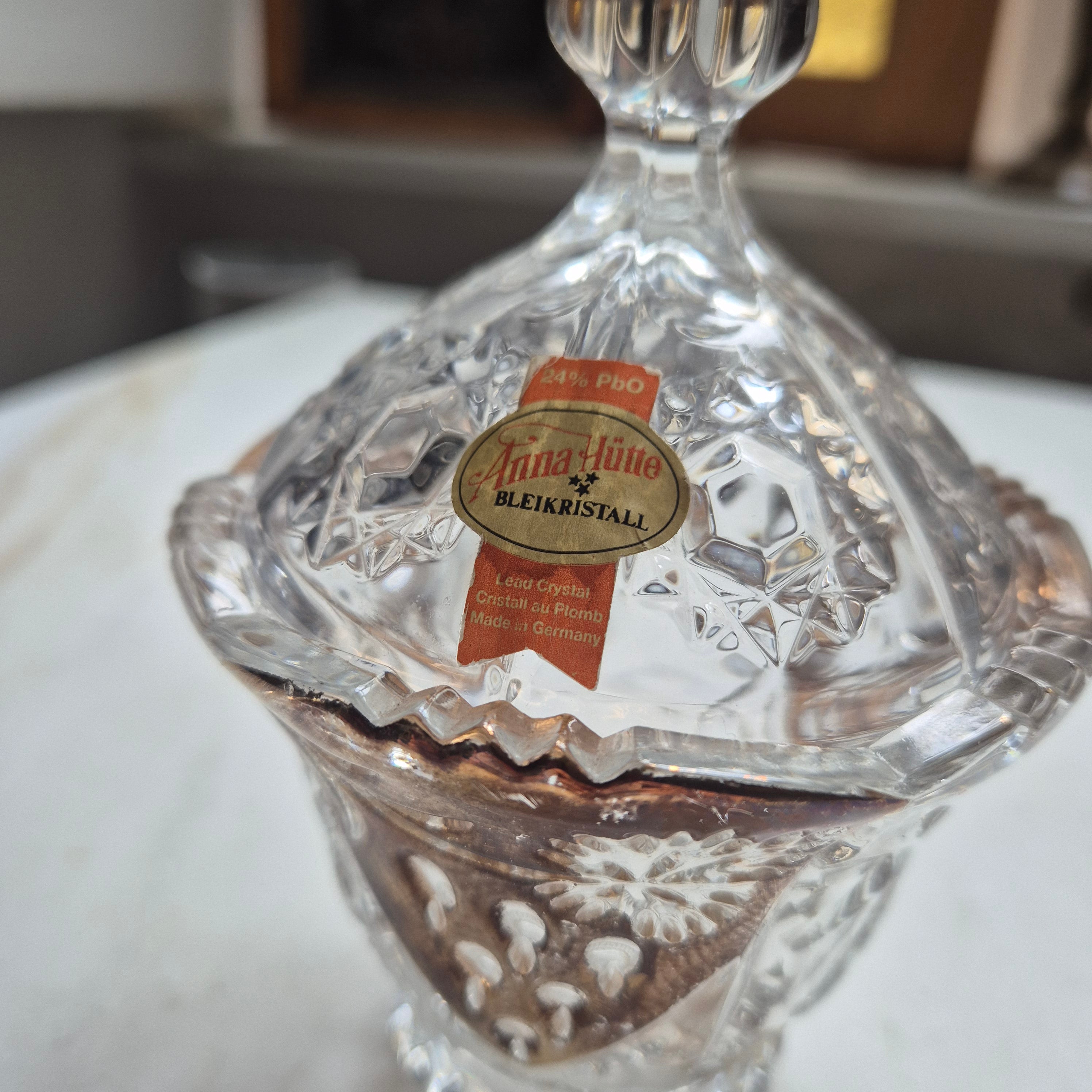 Vintage Bonboniere Schale aus Bleikristall mit Deckel - von Anna Hütte