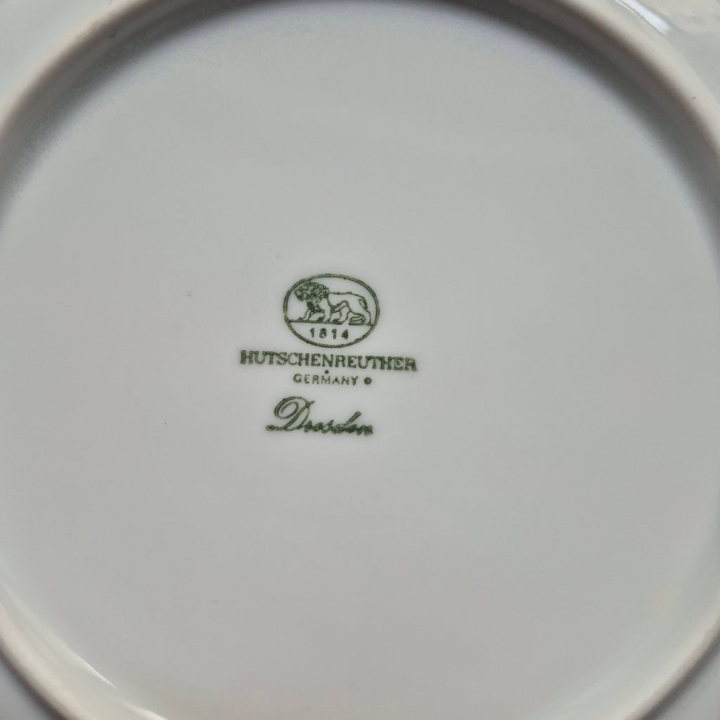 12x Antike Hutschenreuther  Porzellan Kuchenteller mit Blumenmotiv Reliefrand