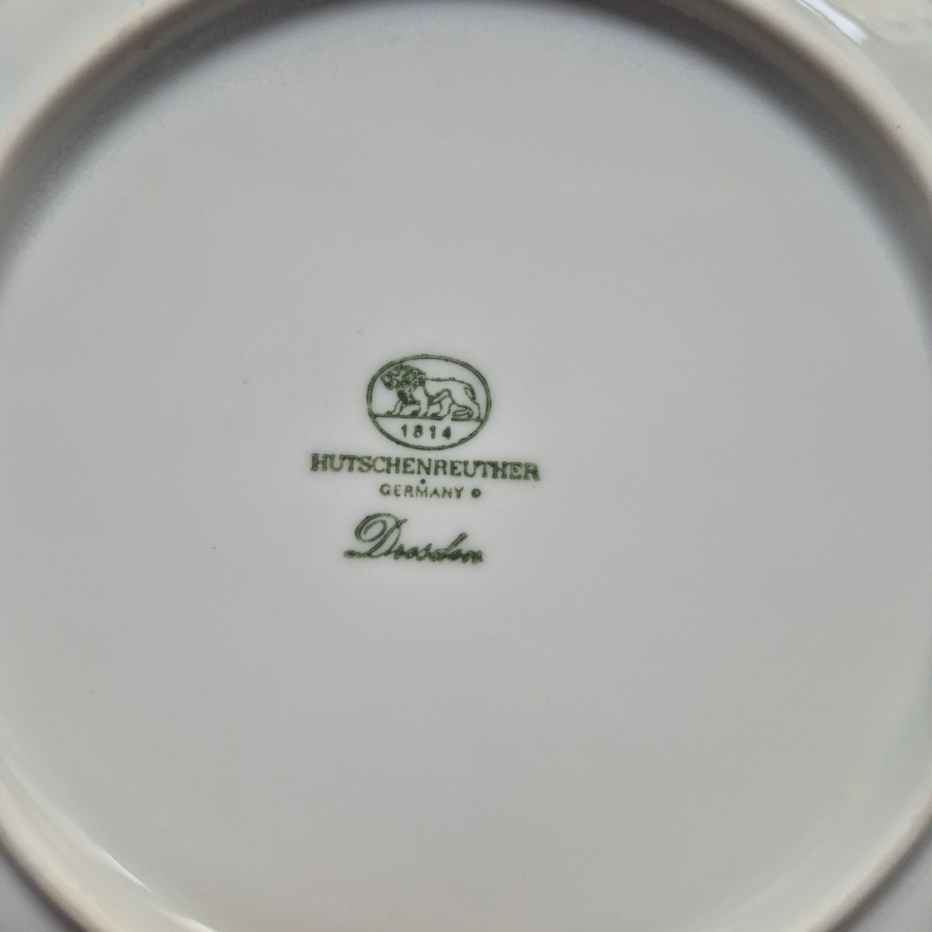 12x Antike Hutschenreuther  Porzellan Kuchenteller mit Blumenmotiv Reliefrand