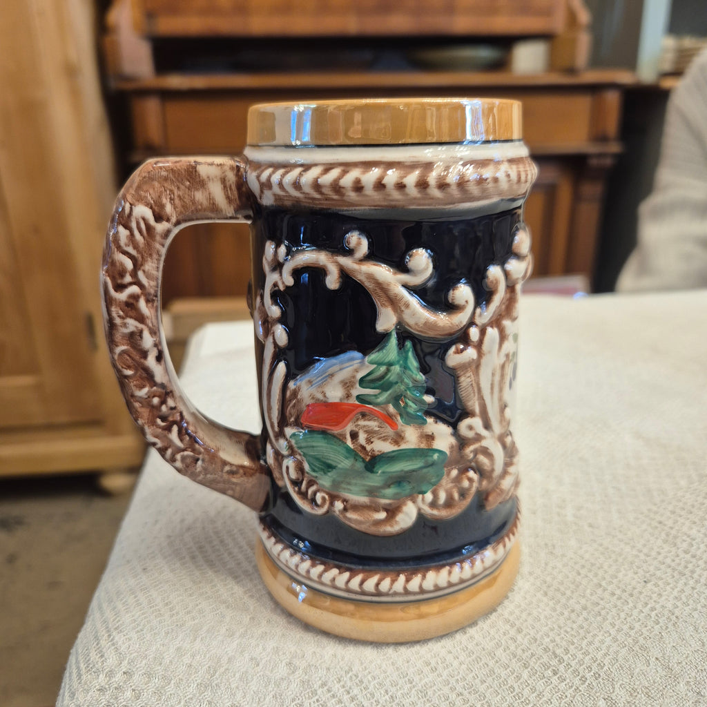 Vintage Keramik Bierkrug Rosenmuster Geschenk