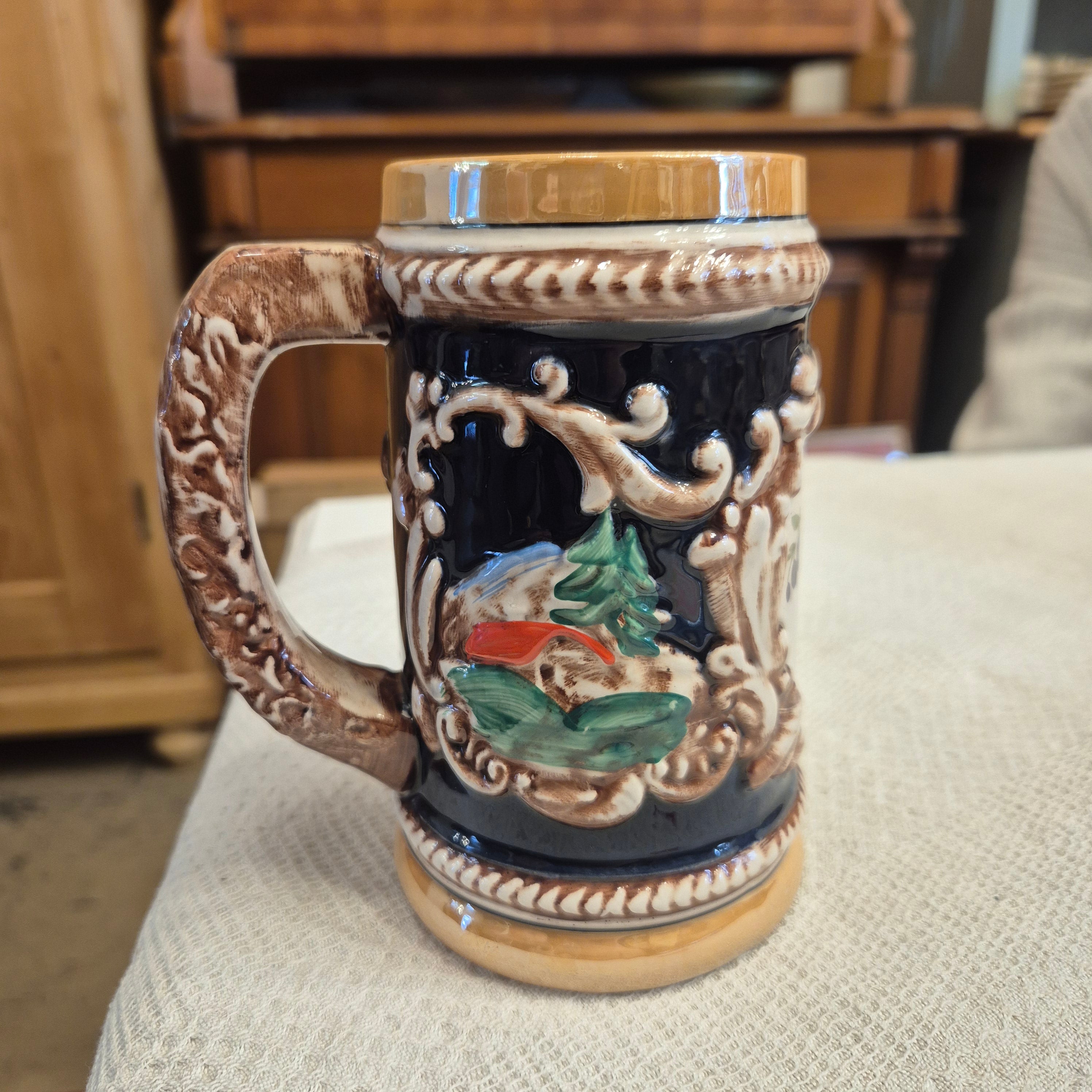 Vintage Keramik Bierkrug Rosenmuster Geschenk