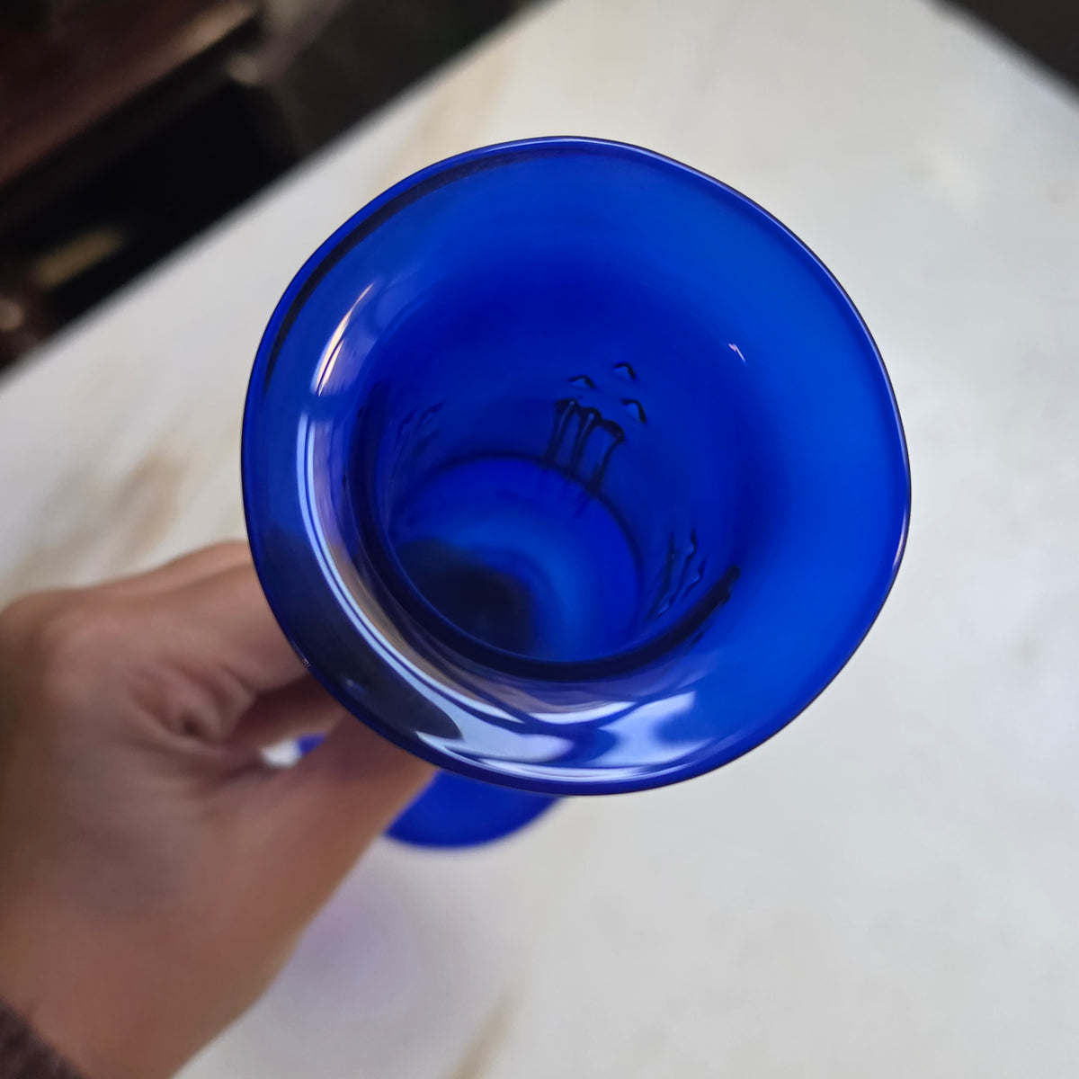 Vintage-Solitärvase - Stielglas in Kobaltblau