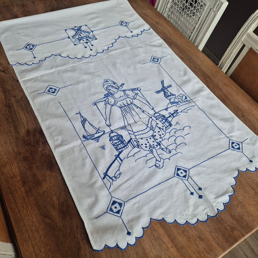Vintage Überhandtuch blau weiß Mühlen Holland Handmade 60x134cm