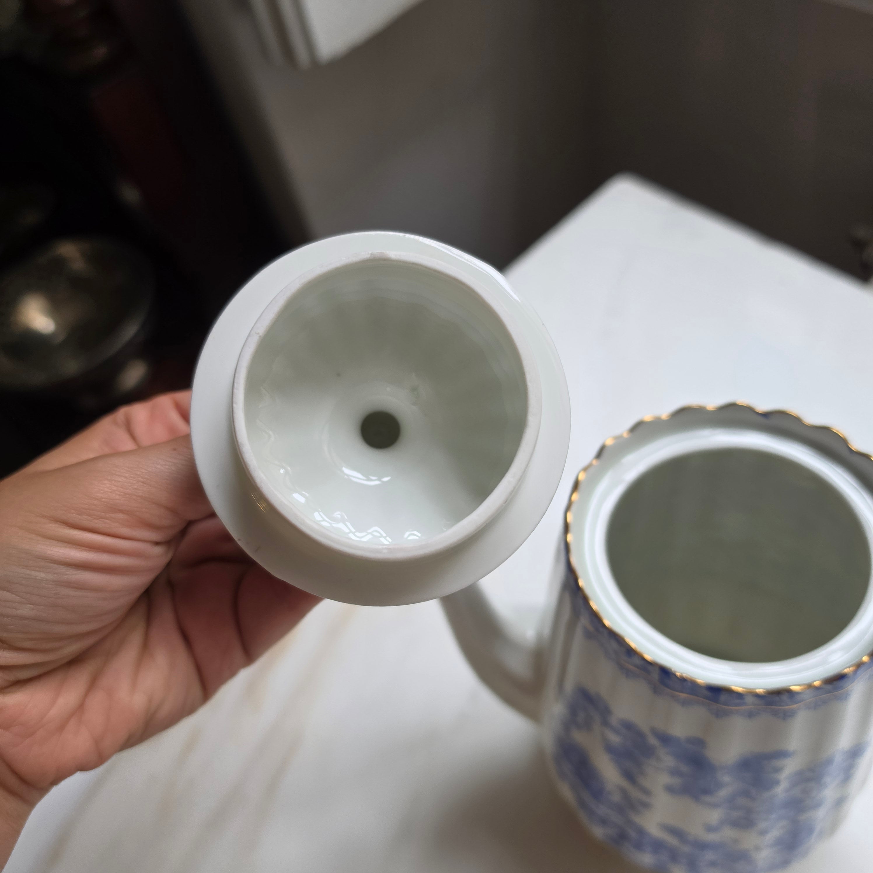 Antike Kaffeekanne Echt Tuppack China Blau Tiefenfurt Blau Weiß
