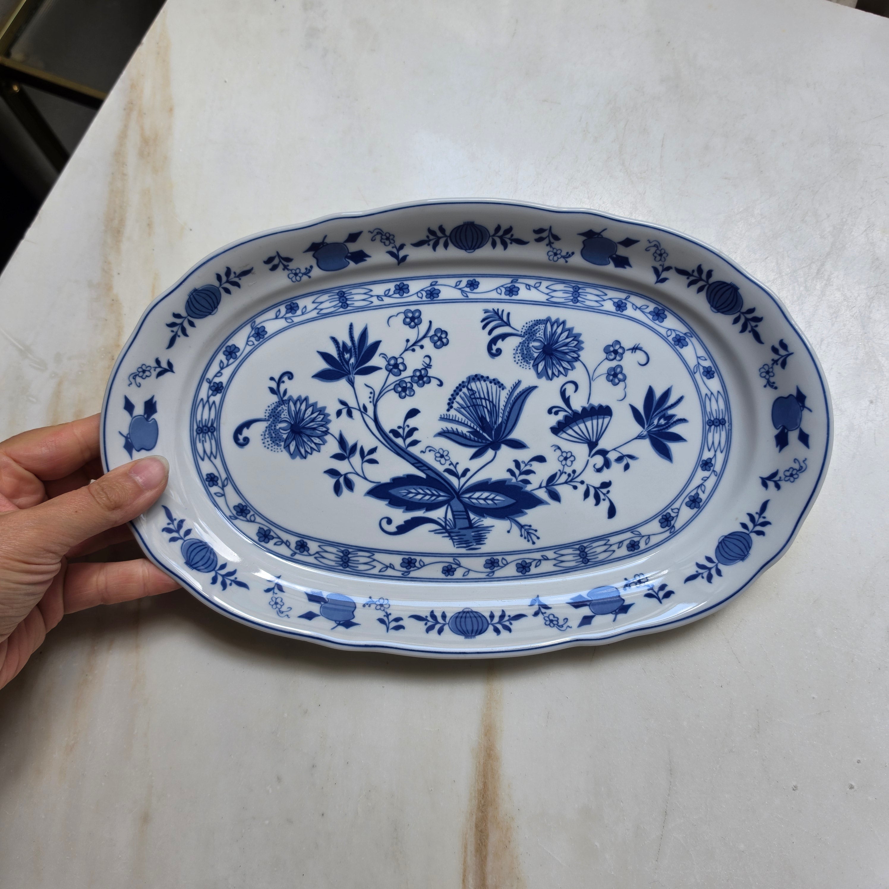 Wellco Design Porzellan Zwiebelmuster Servierplatte Teller blau weiß