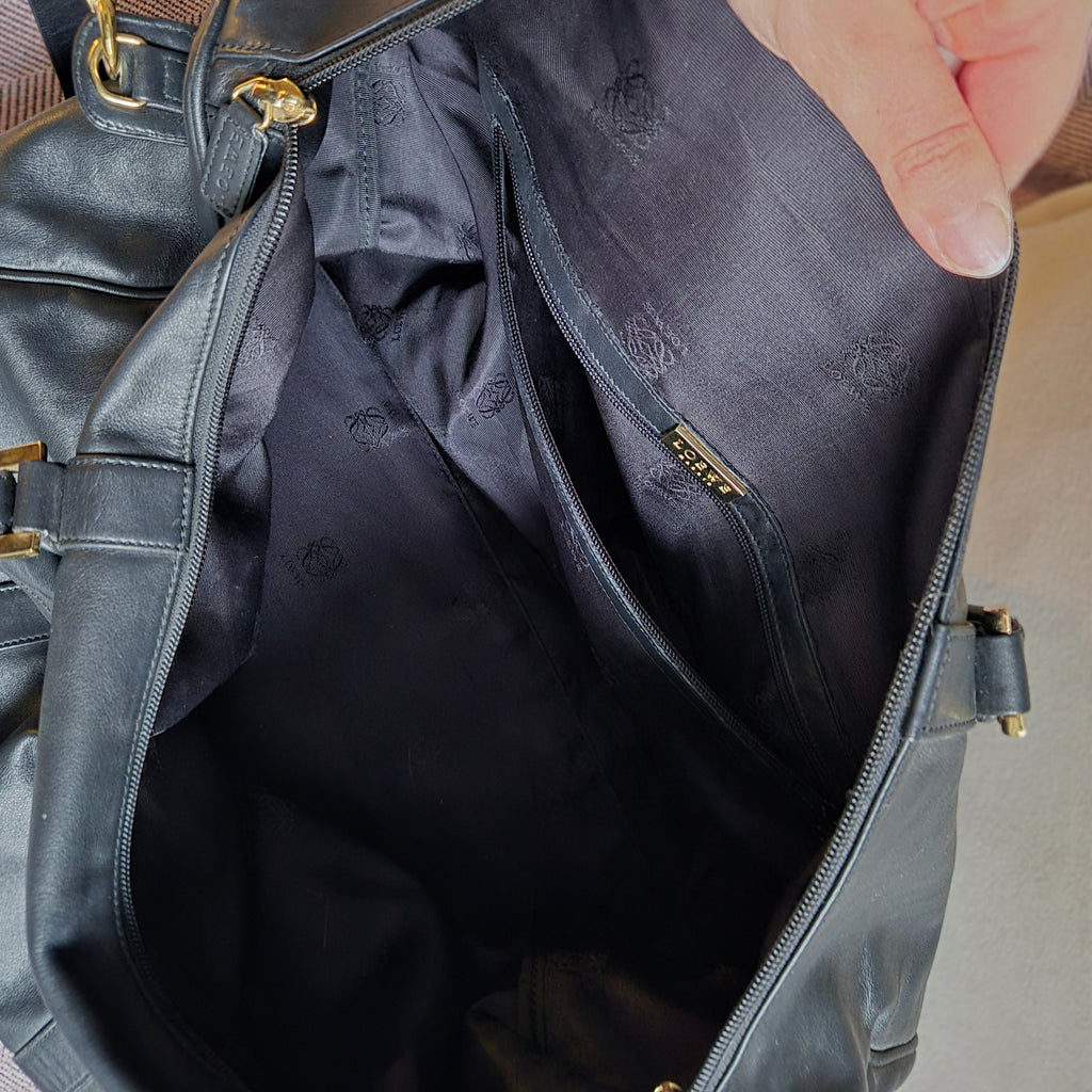 Seltene Vintage LOEWE Nappa Leder Shopper / Tote – 90er Jahre – Schwarz
